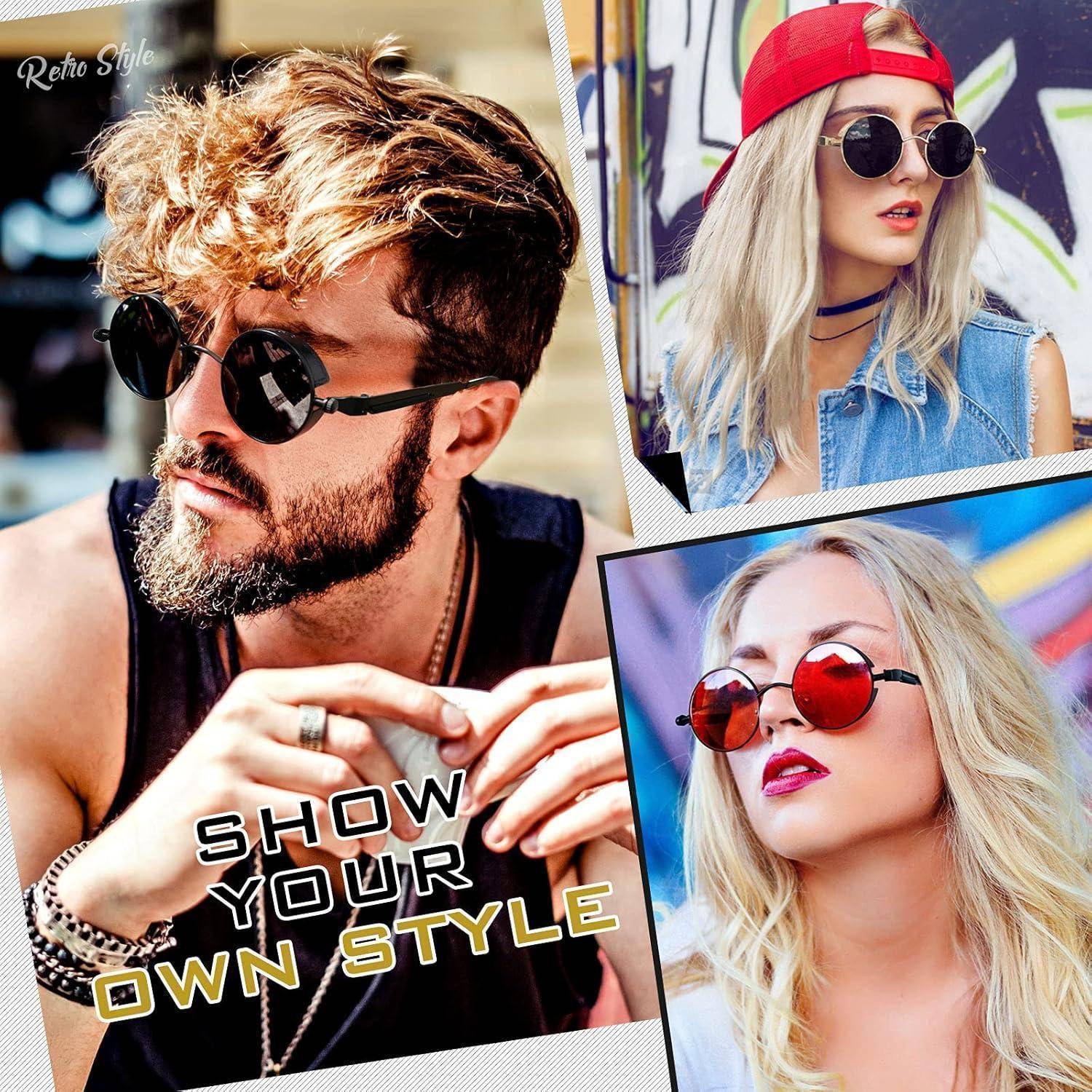 Collage von drei Personen mit Sonnenbrillen, die verschiedene ModeStyles präsentieren. Text lautet 'Zeig deinen eigenen Stil', was individuelle Selbstdarstellung signalisiert.