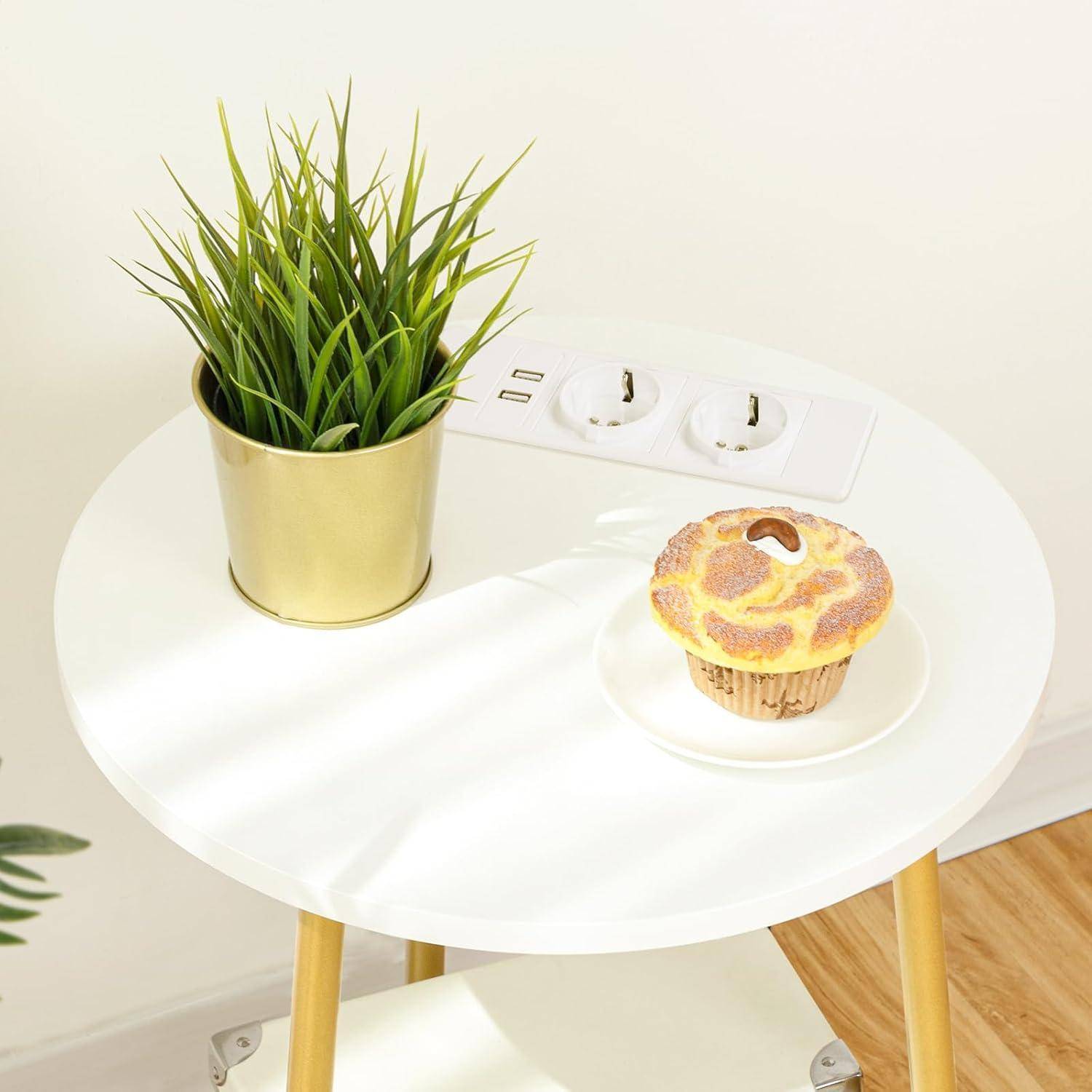 Beistelltisch mit Ladestation runder Couchtisch 2 Ebenen