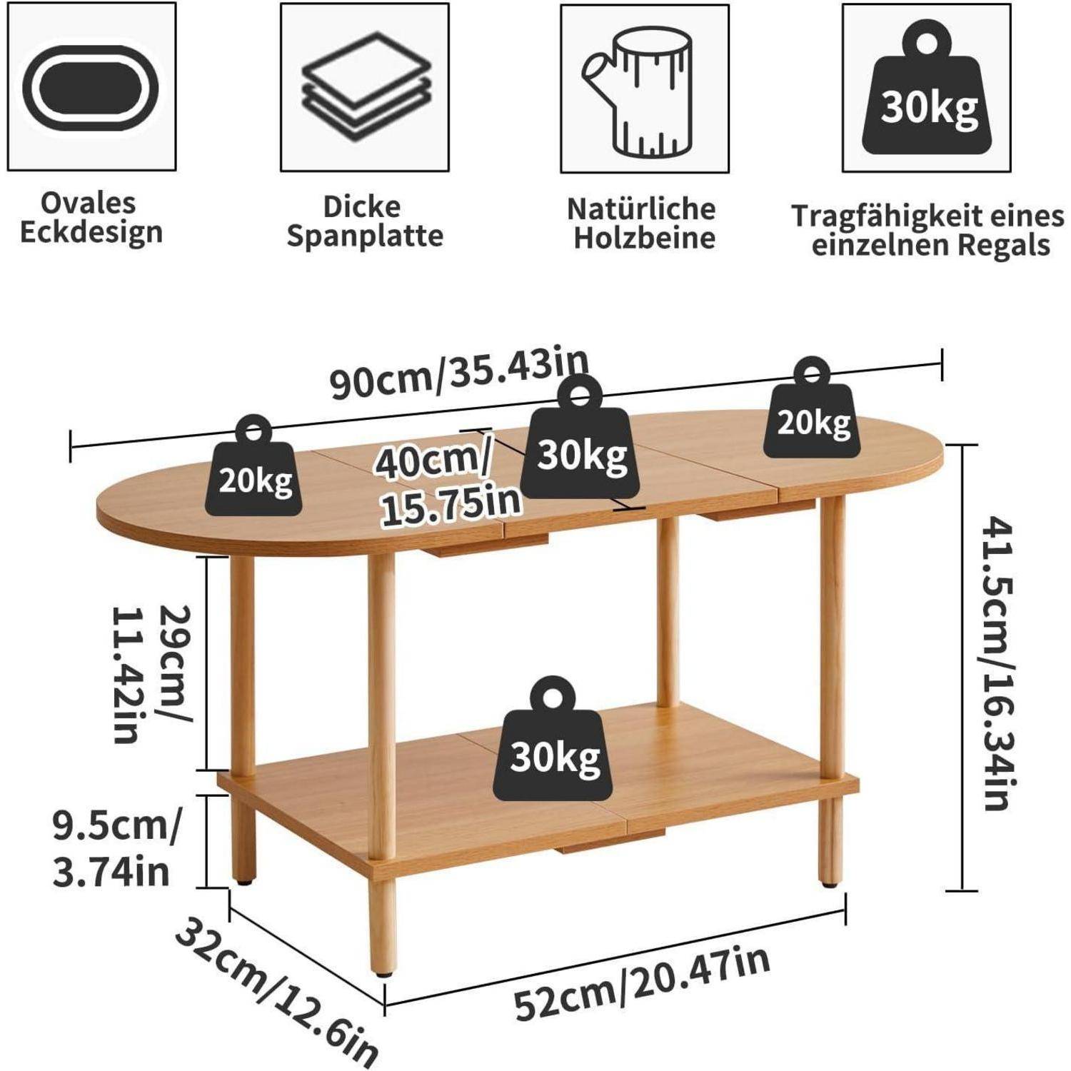 Teetisch Spleißdesign 2-stufiger Couchtisch Wohnzimmer TV-Tisch