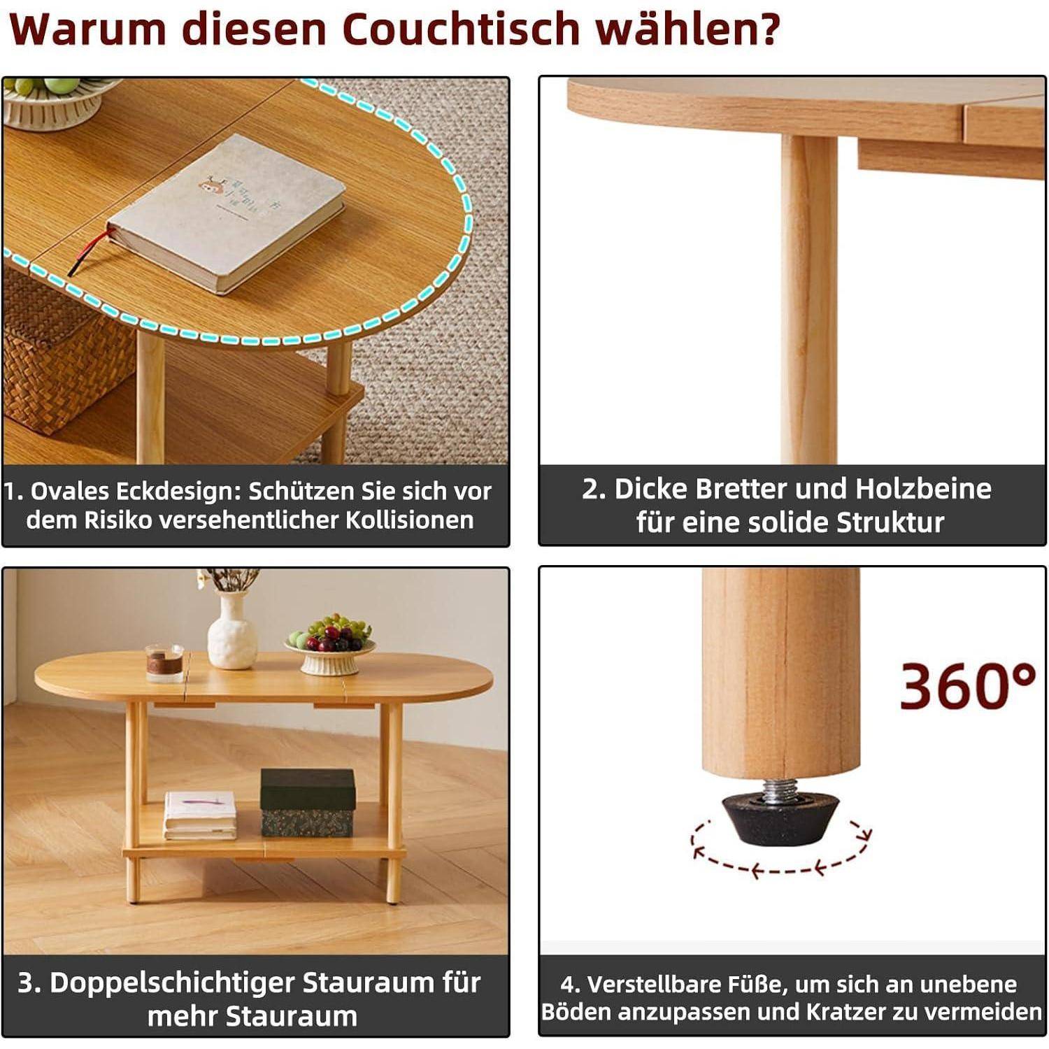 Teetisch Spleißdesign 2-stufiger Couchtisch Wohnzimmer TV-Tisch