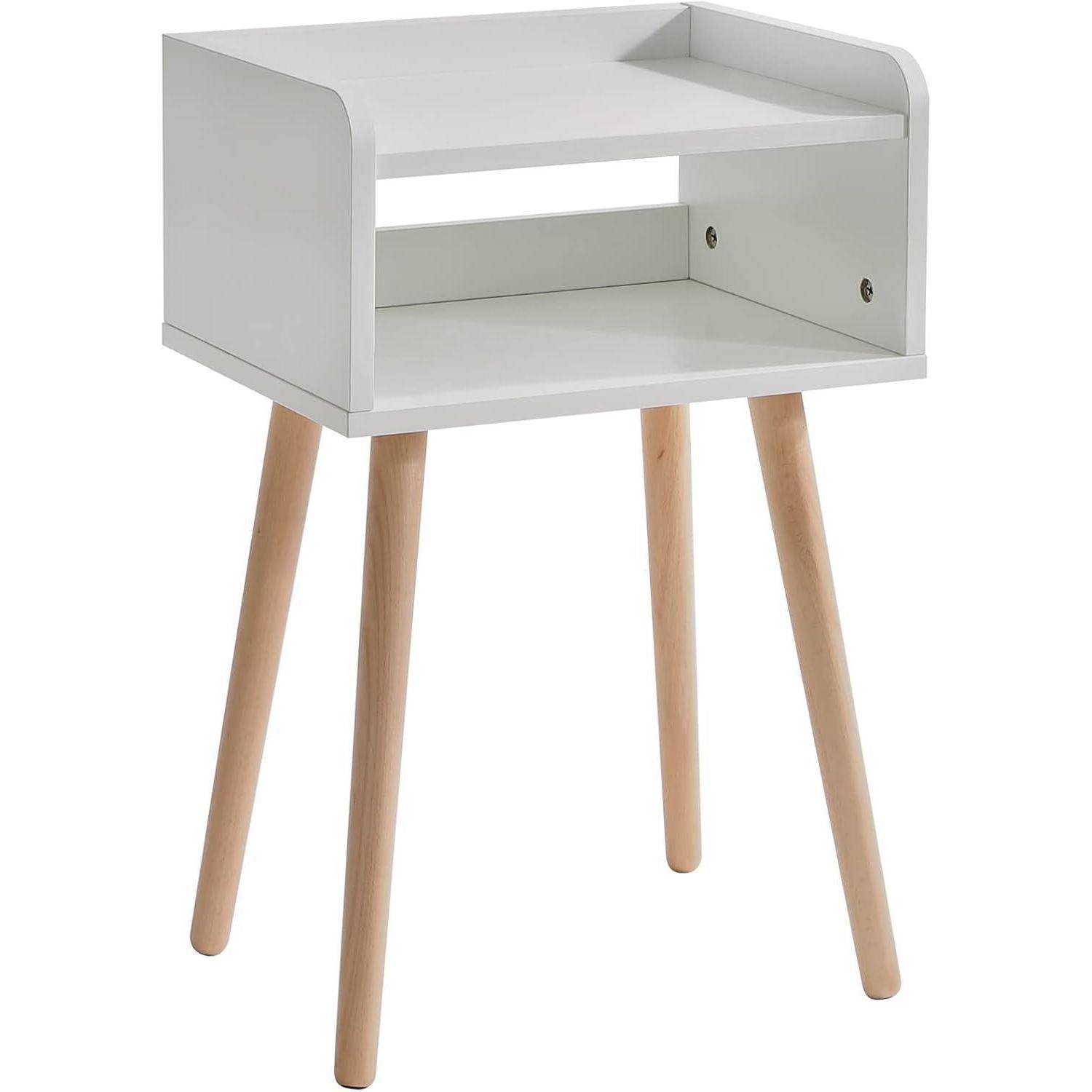 Nachttisch skandinavisches Design, Massiv Holz, Weiß, 38.5x29x59.5cm