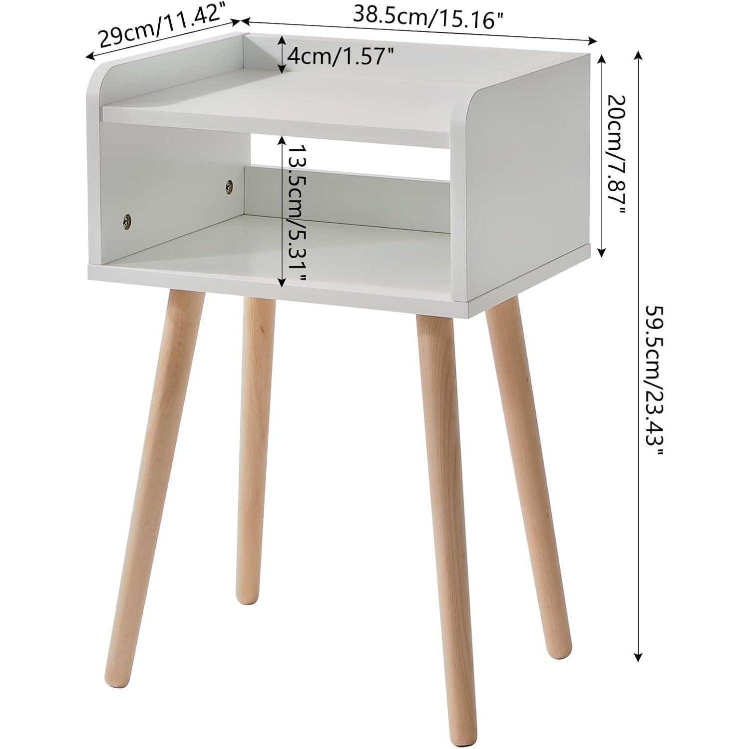 Nachttisch skandinavisches Design, Massiv Holz, Weiß, 38.5x29x59.5cm