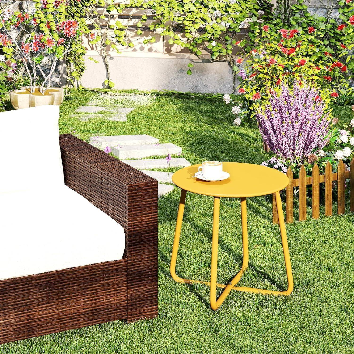 Beistelltisch Outdoor Balkontisch Klein Rund Metall Wetterfest Gelb
