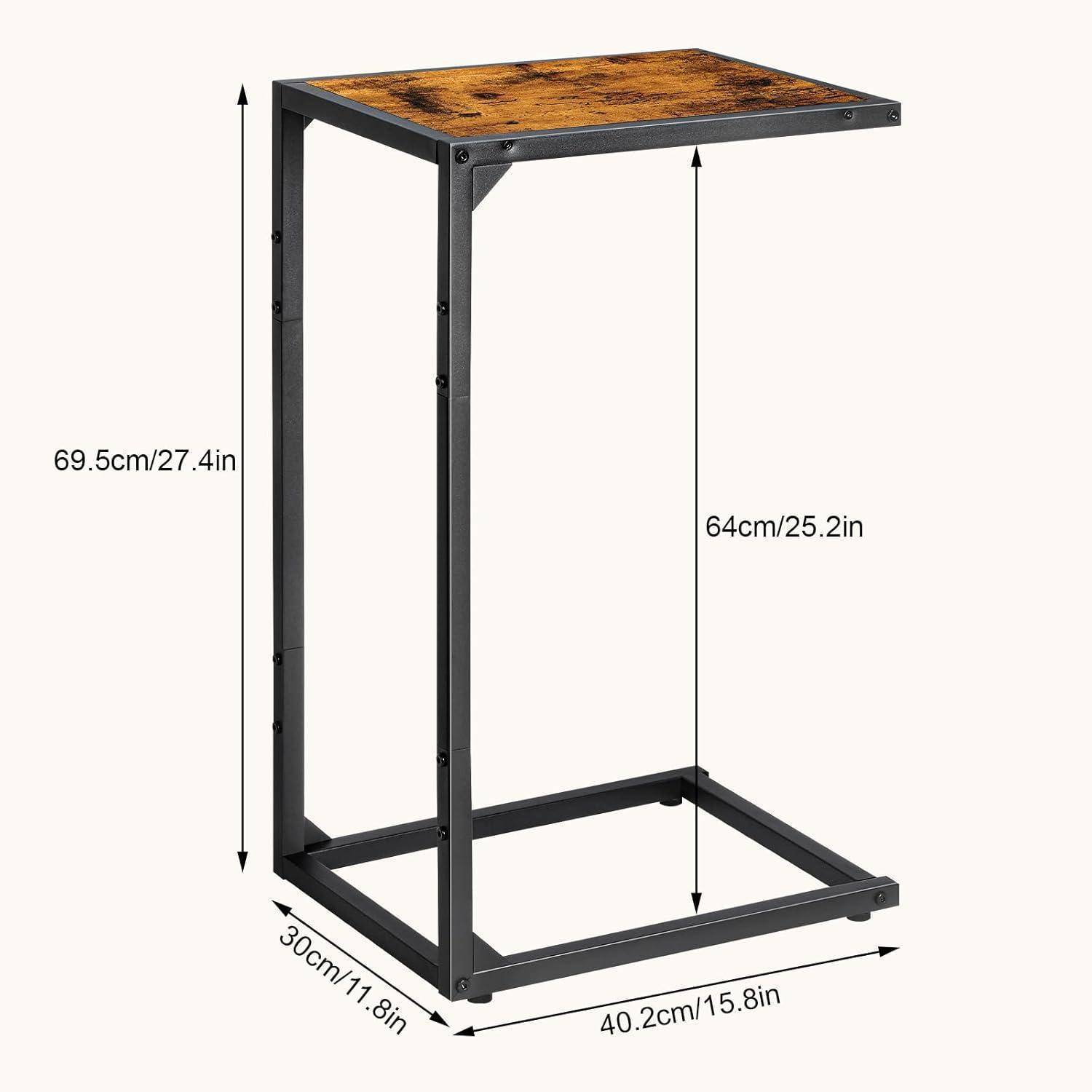 Ein Beistelltisch aus Holz mit schwarzem Metallgestell, Maße angegeben: Höhe 69,5 cm (27,4 Zoll), Breite 40,2 cm (15,8 Zoll), Tiefe 30 cm (11,8 Zoll).