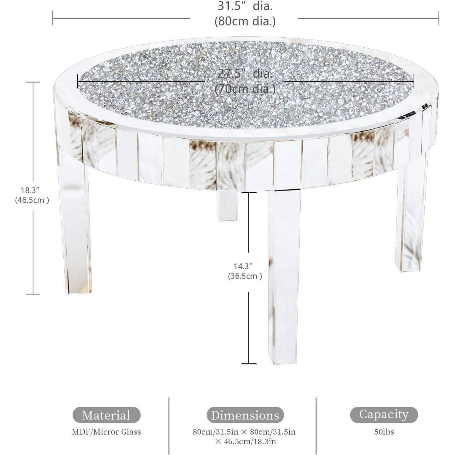 Couchtisch Rund Glas Kristall Silber Diamant Beistelltisch 80cm