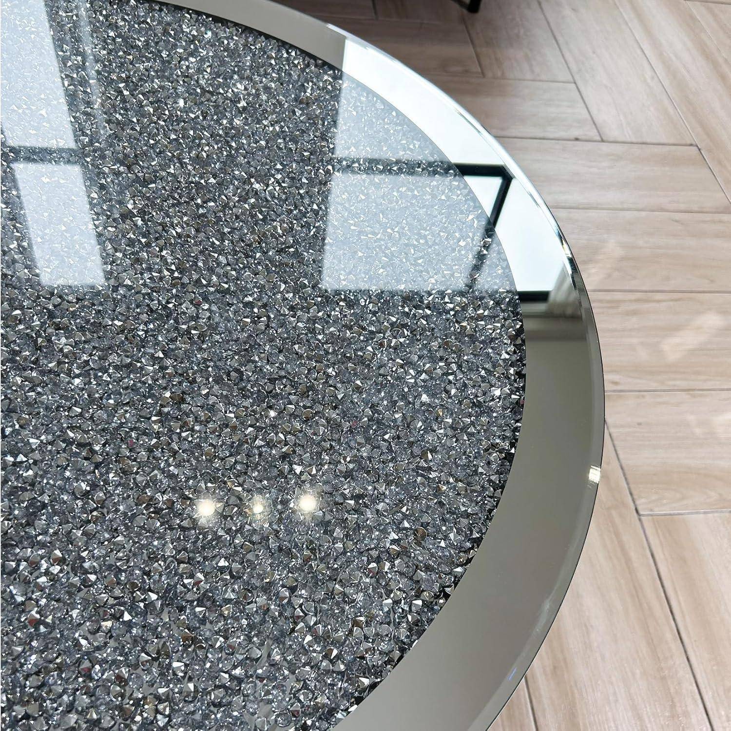 Couchtisch Rund Glas Kristall Silber Diamant Beistelltisch 80cm