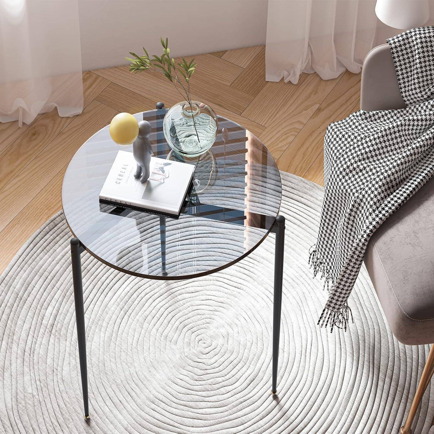Runder Glas Couchtisch Rauchglas Ø 50 cm Modern Grau