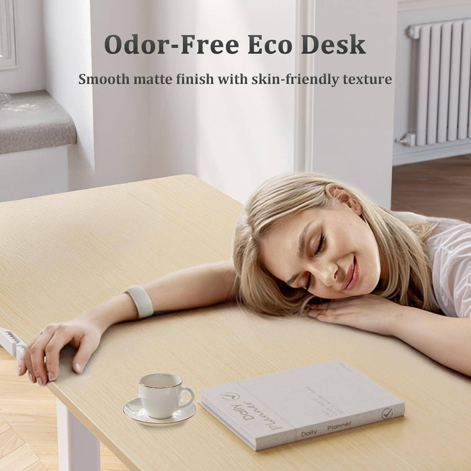 Höhenverstellbarer Schreibtisch Elektrisch 120x60 cm Weiß Beige Stabil