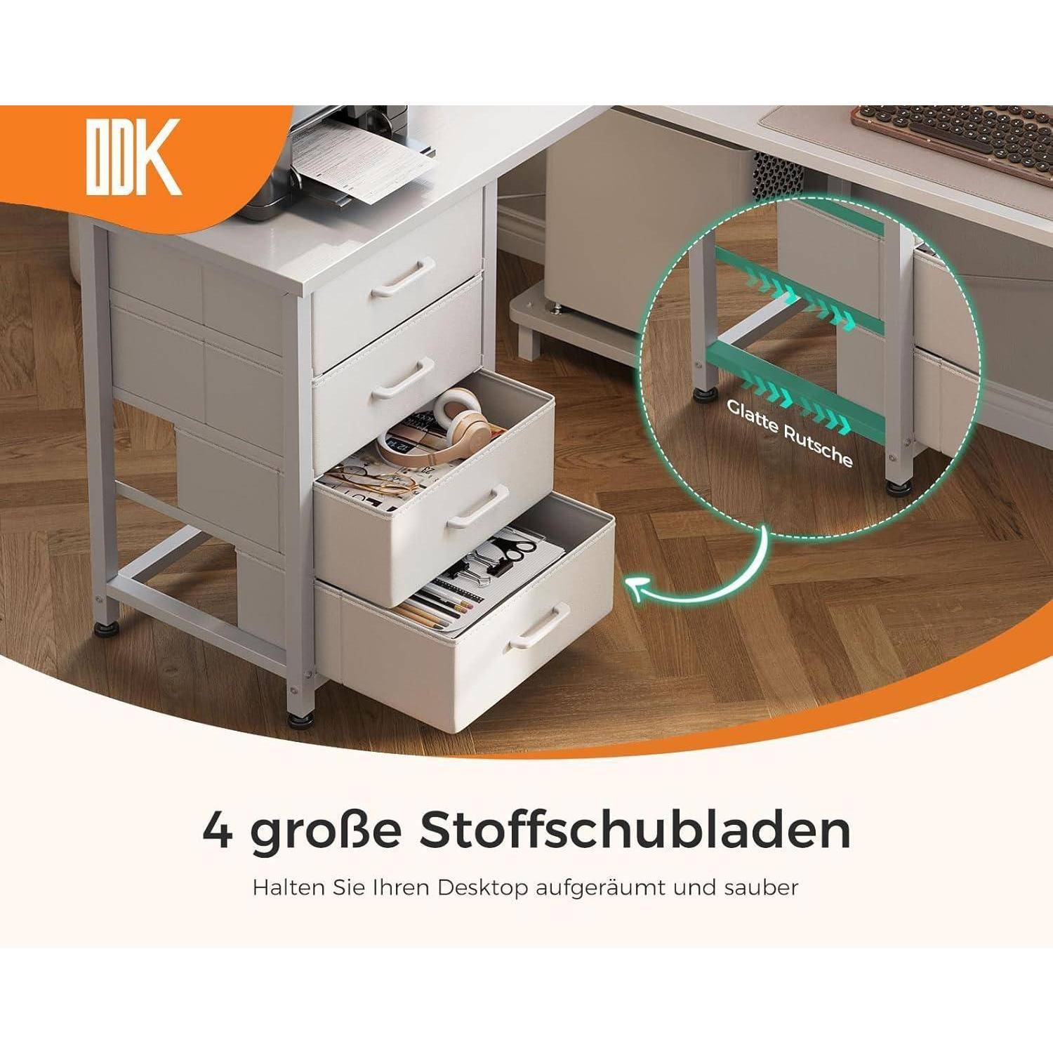 Eckschreibtisch mit Schubladen und Steckdosen, L