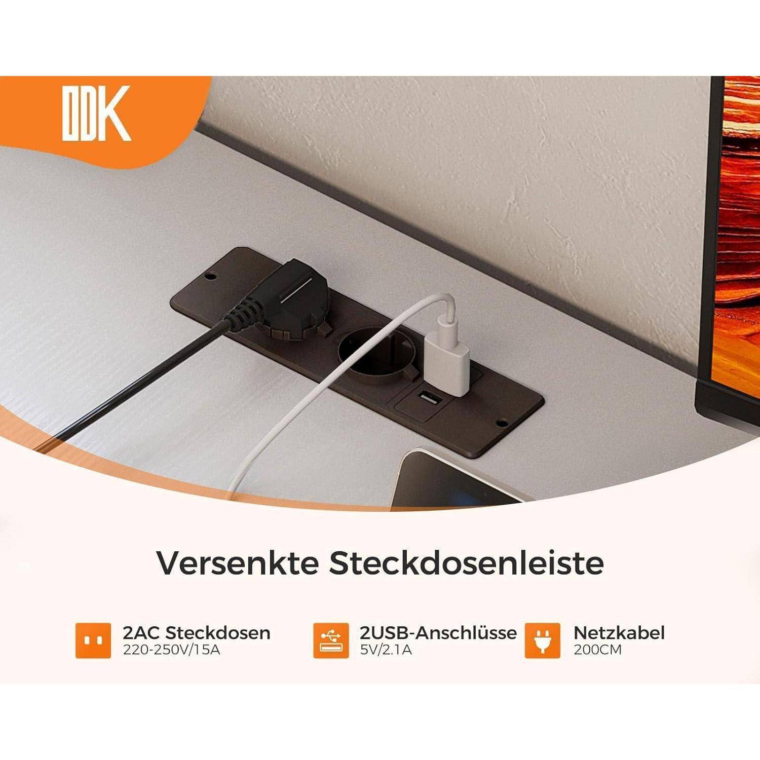 Eckschreibtisch mit Schubladen und Steckdosen, L