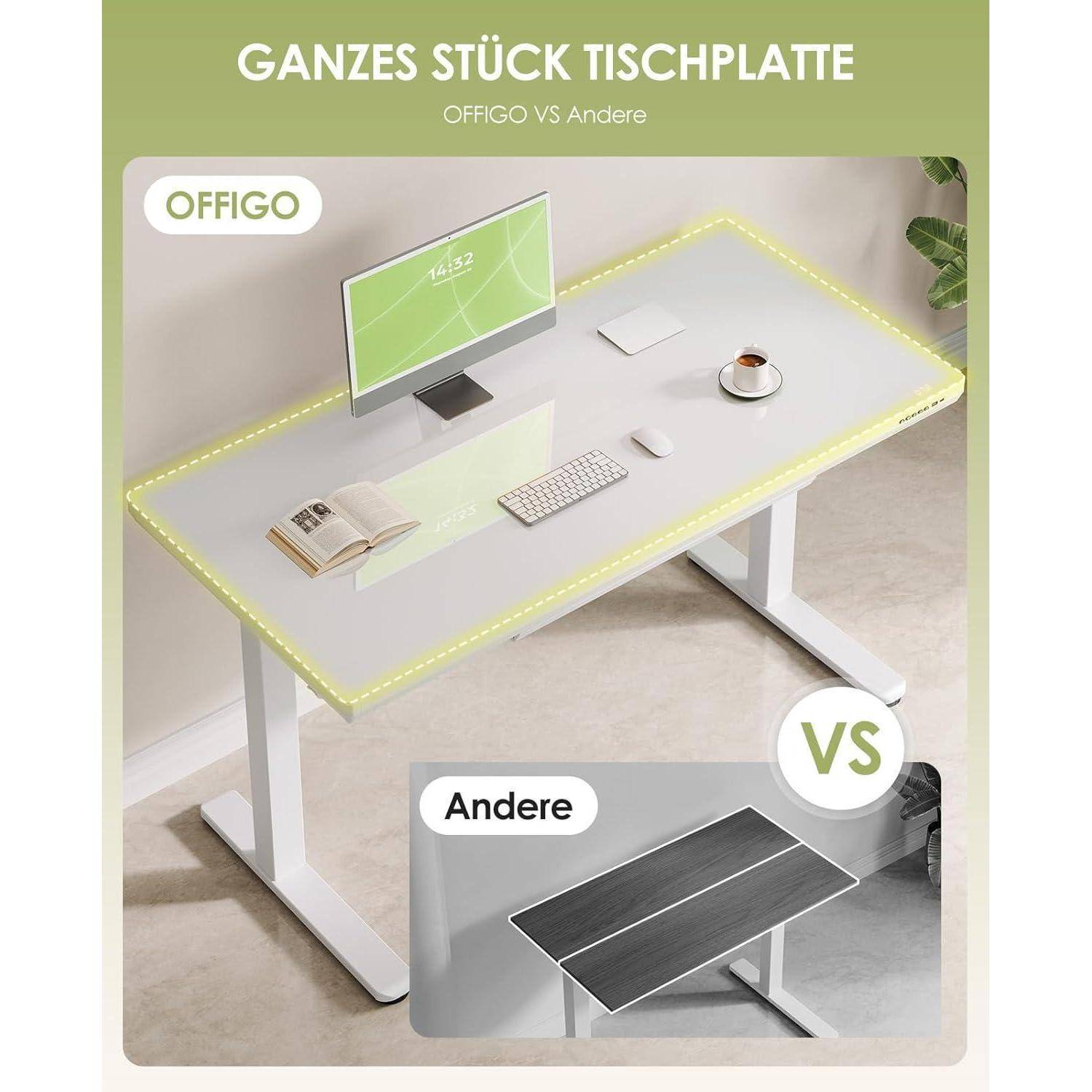 Schreibtisch höhenverstellbar elektrisch Glas USB 140 x 60 cm Weiß