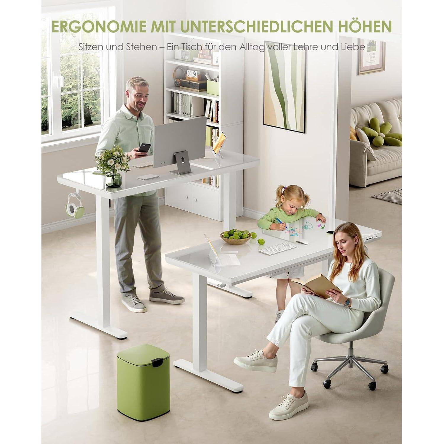Schreibtisch höhenverstellbar elektrisch Glas USB 140 x 60 cm Weiß