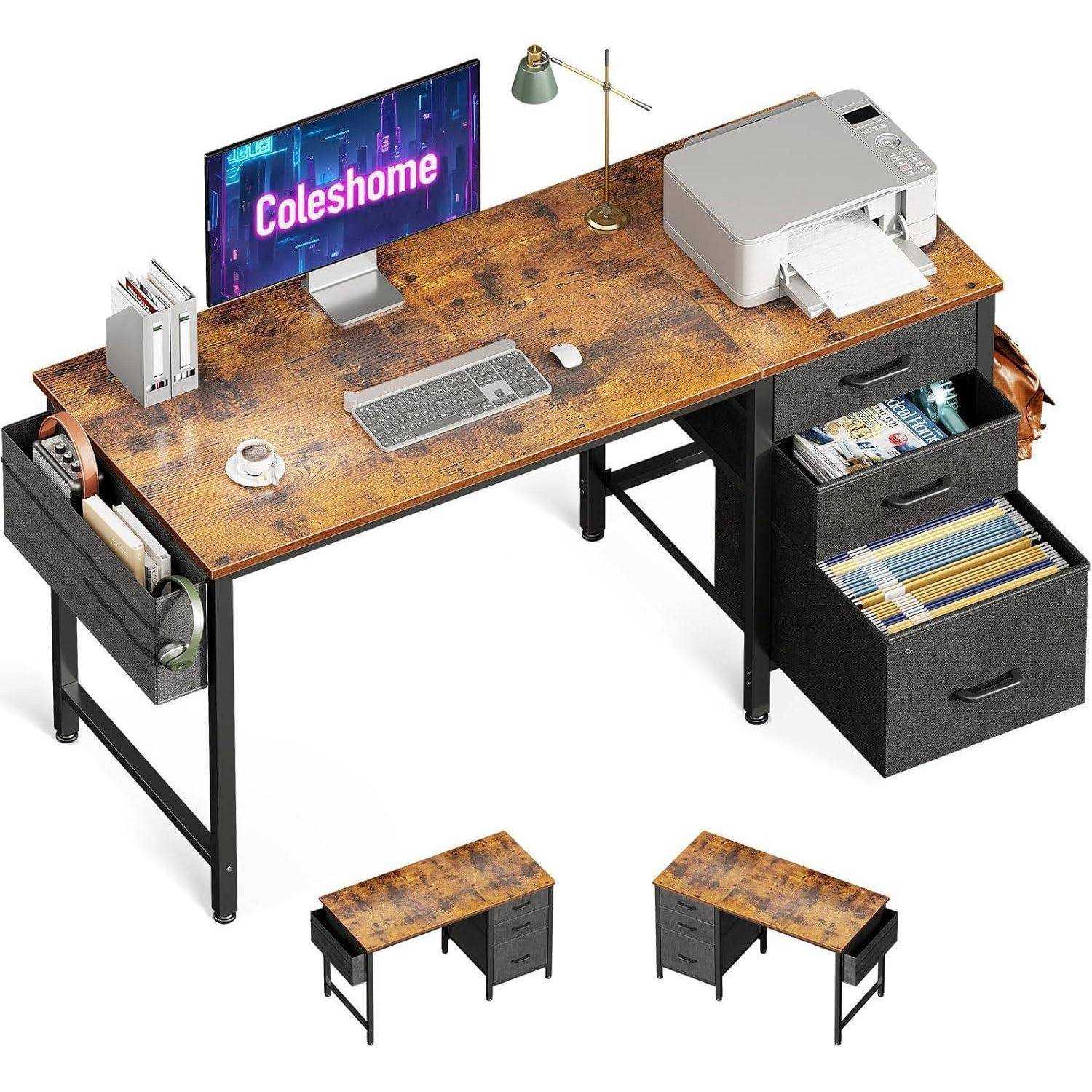 Schreibtisch mit 3 Stoffschubladen und Aufbewahrungstasche 120x48cm