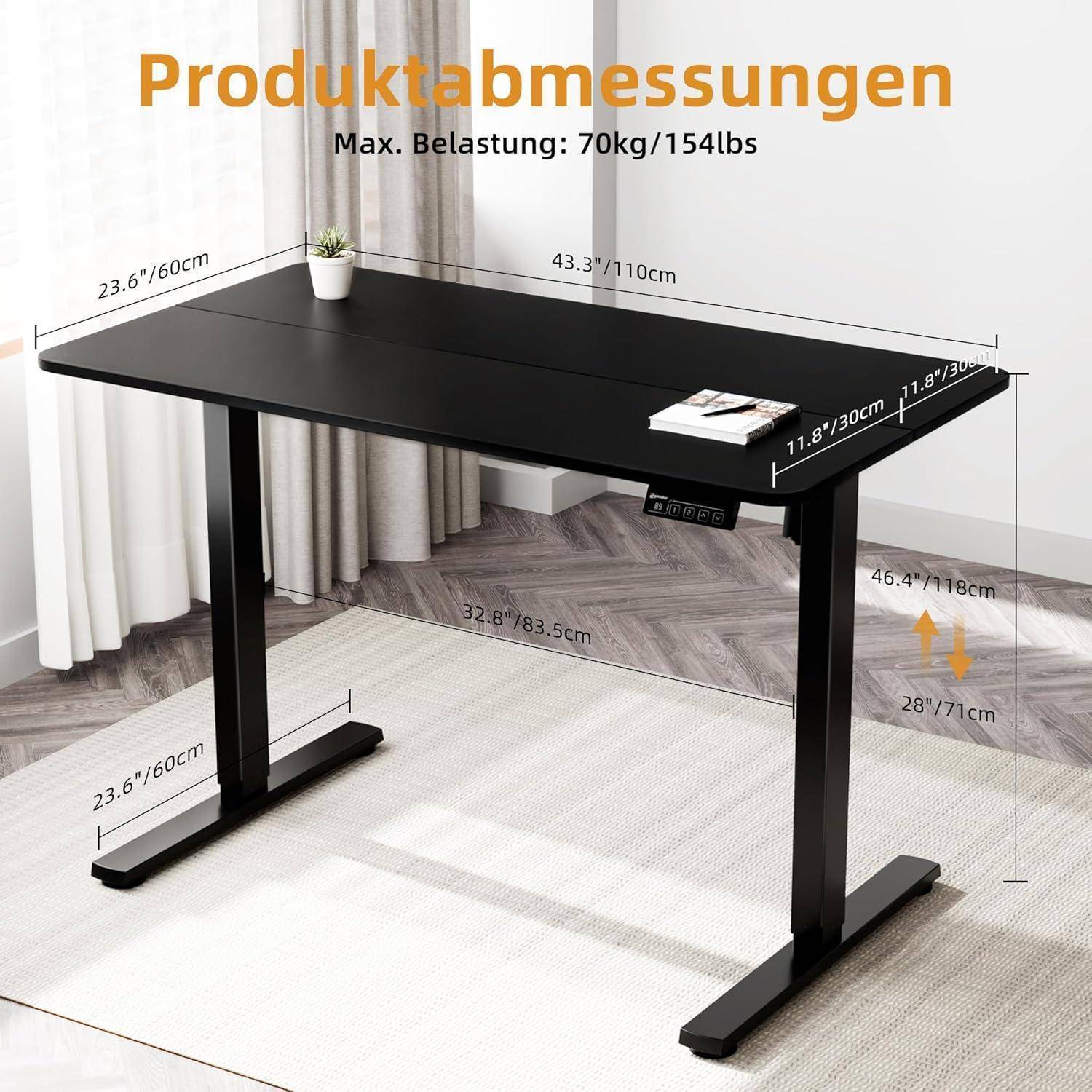 Elektrischer Höhenverstellbarer Schreibtisch 110x60cm Schwarze