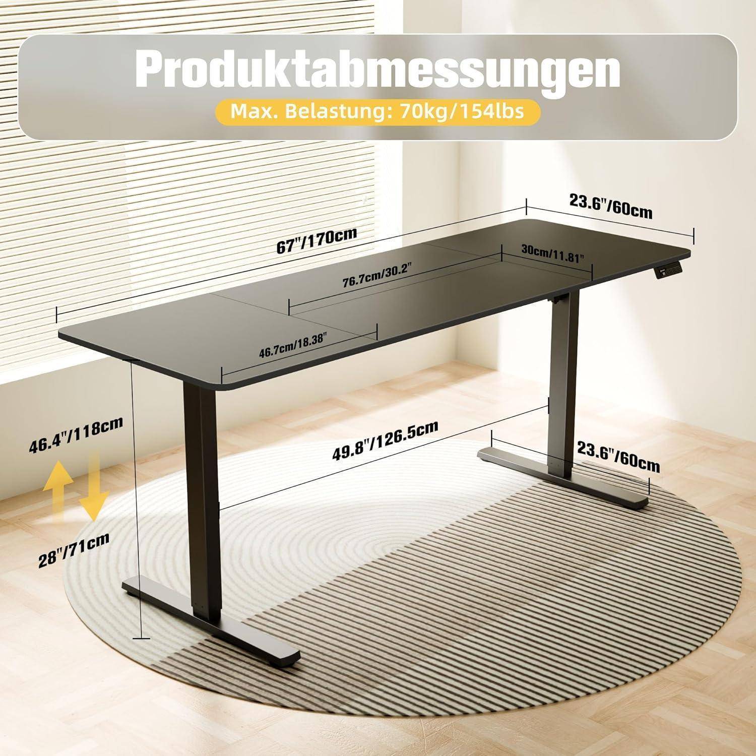 Elektrischer höhenverstellbarer Schreibtisch 170x60cm Spleißplatte