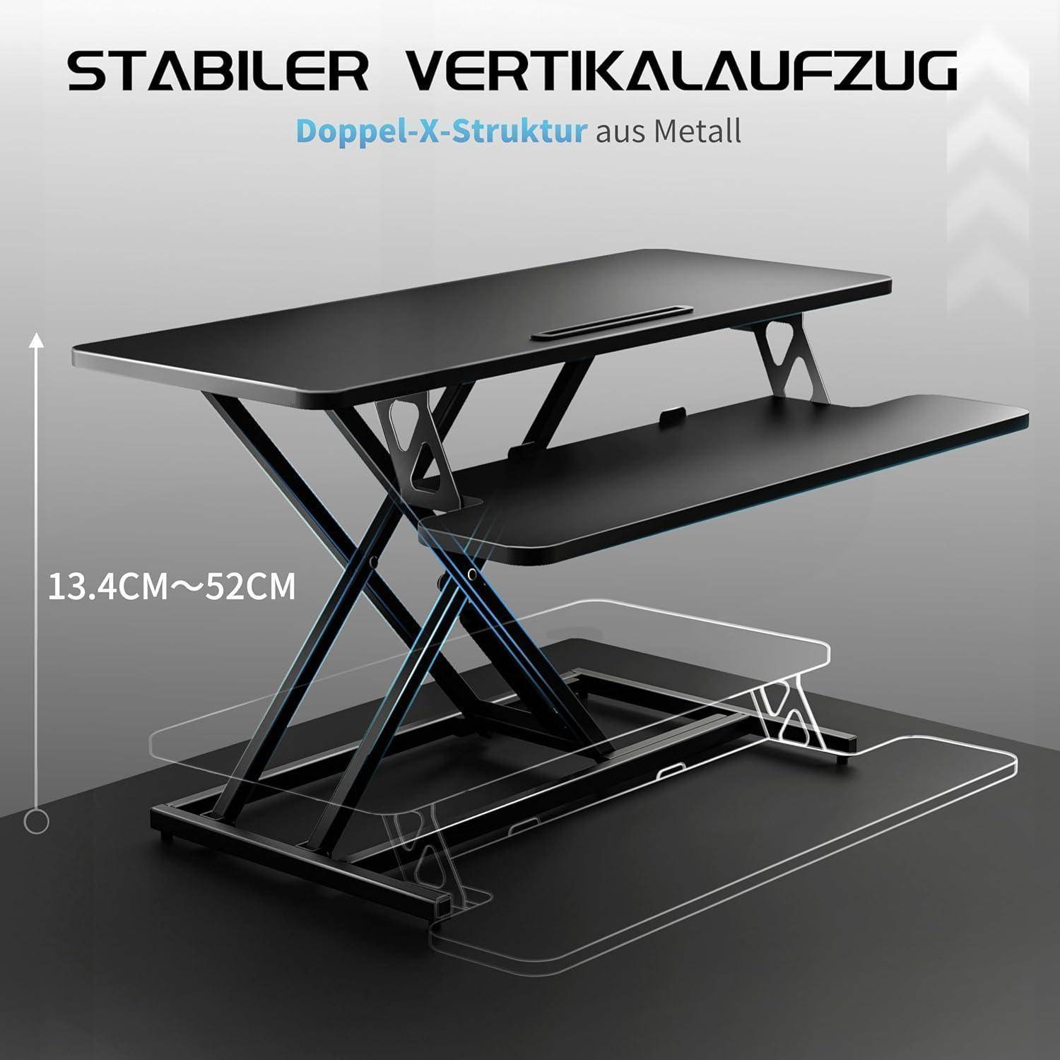 Höhenverstellbarer Schreibtischaufsatz Steh-Sitz 101x40CM, Schwarz