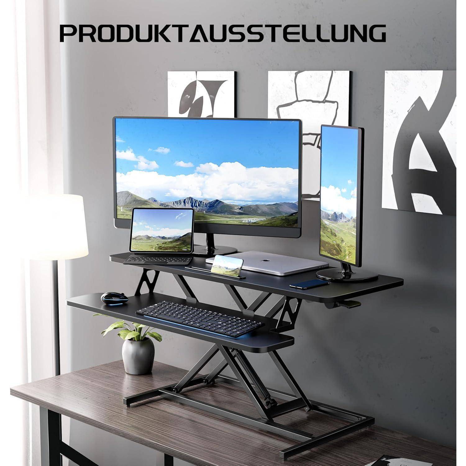 Höhenverstellbarer Schreibtischaufsatz Steh-Sitz 101x40CM, Schwarz