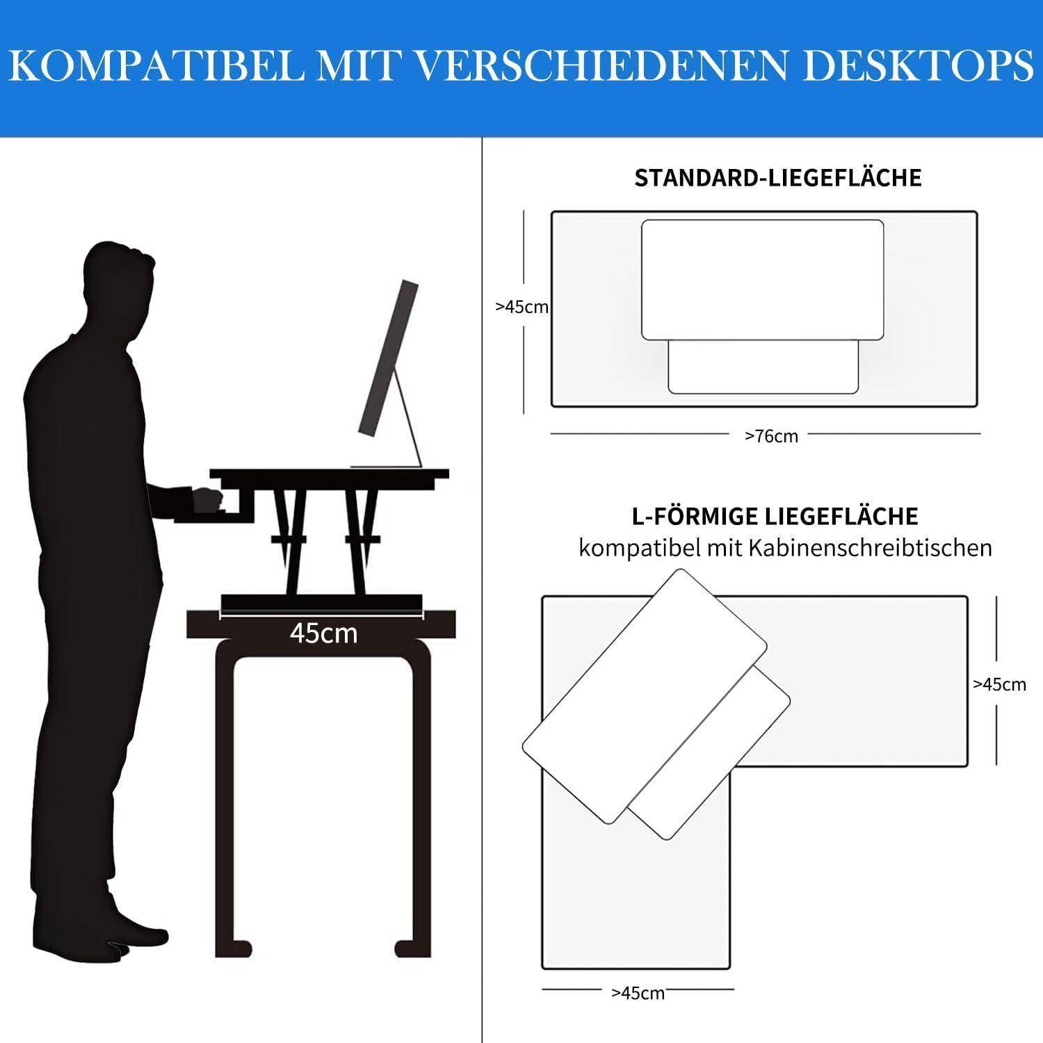 Höhenverstellbarer Schreibtischaufsatz Steh-Sitz 101x40CM, Schwarz