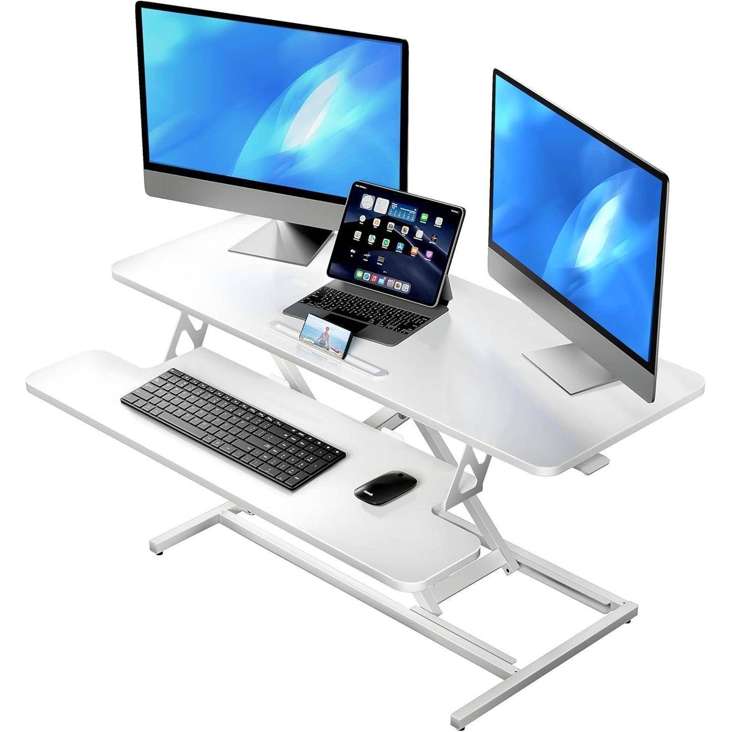 Steh-Sitz Schreibtischaufsatz Höhenverstellbar Zwei Monitore 101x40cm
