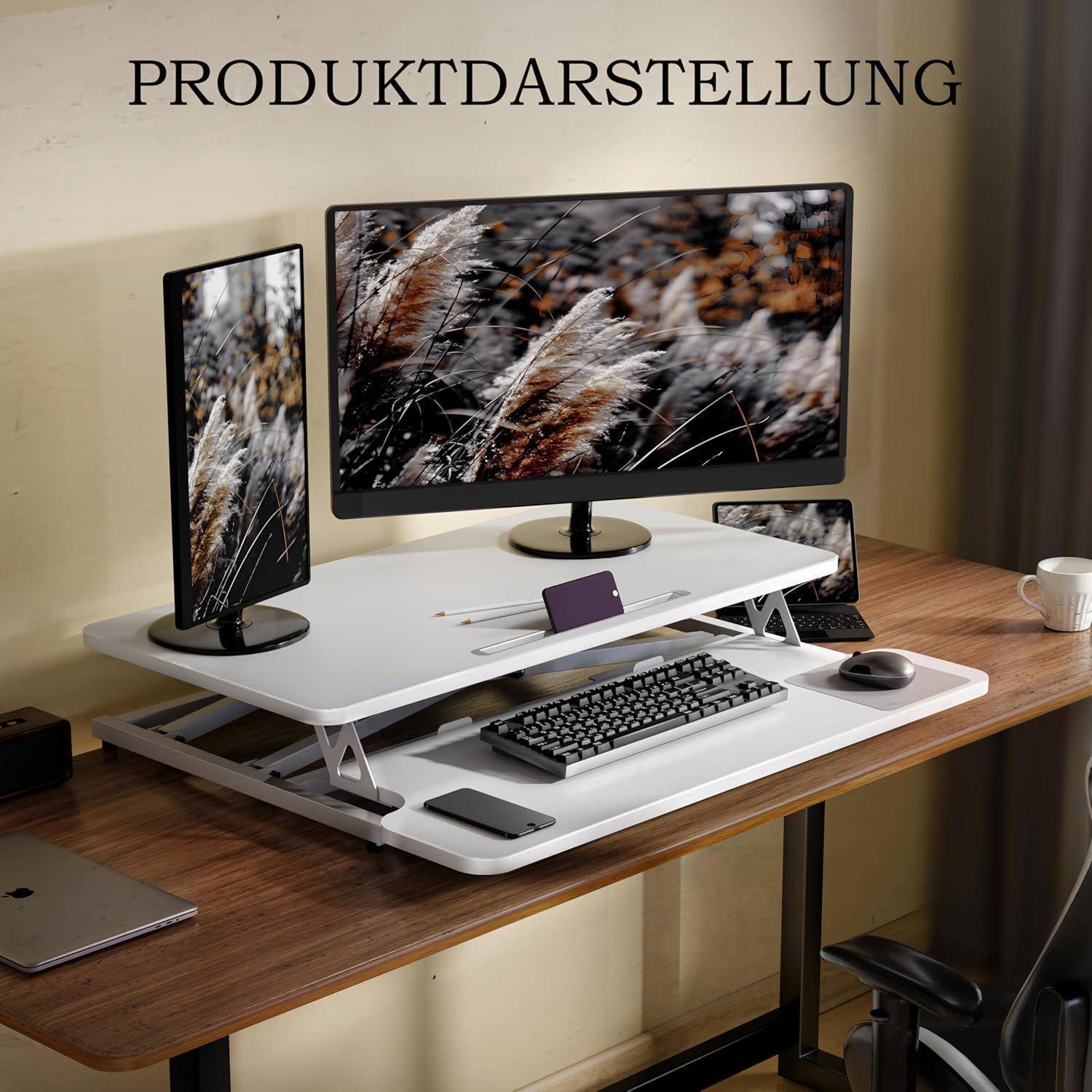 Steh-Sitz Schreibtischaufsatz Höhenverstellbar Zwei Monitore 101x40cm