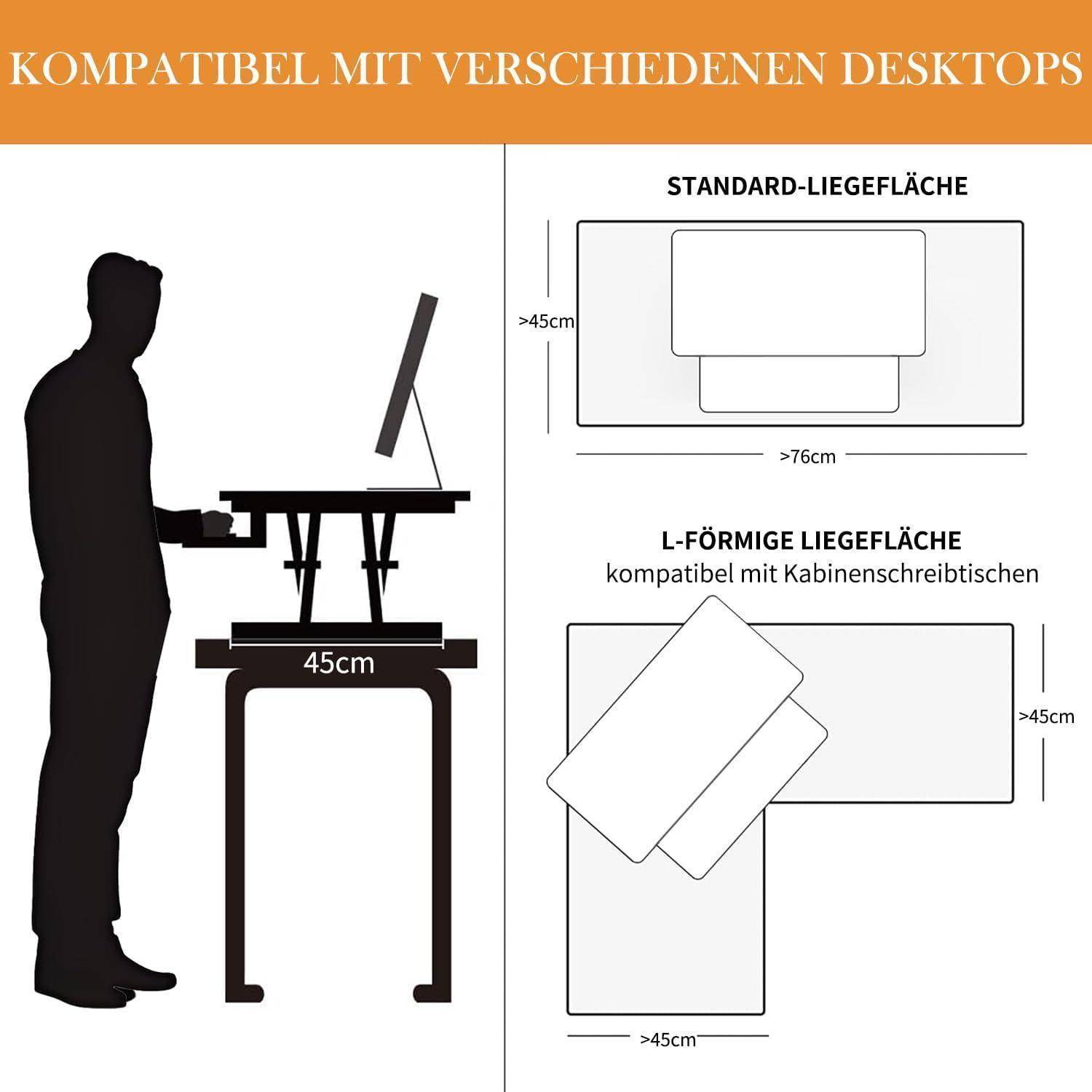 Steh-Sitz Schreibtischaufsatz Höhenverstellbar Zwei Monitore 101x40cm