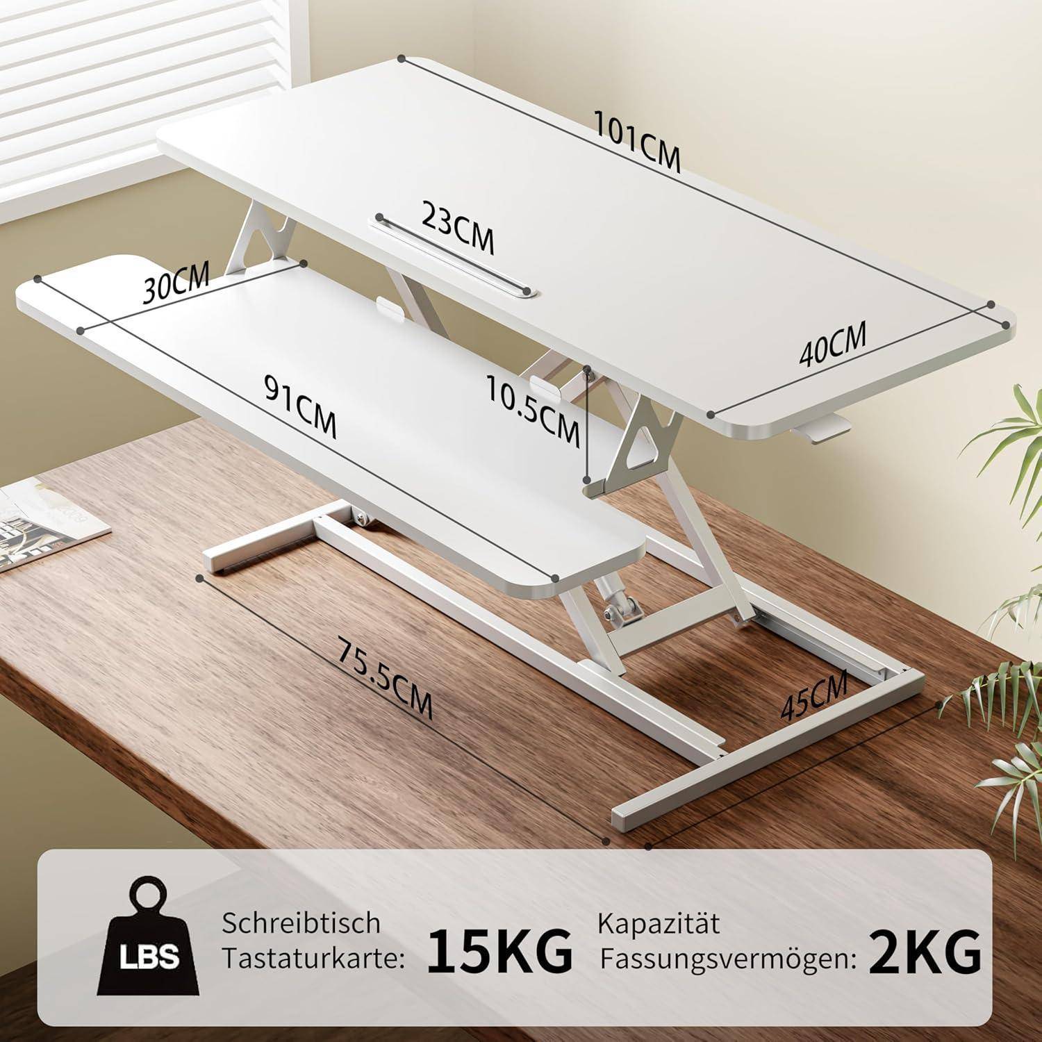 Steh-Sitz Schreibtischaufsatz Höhenverstellbar Zwei Monitore 101x40cm