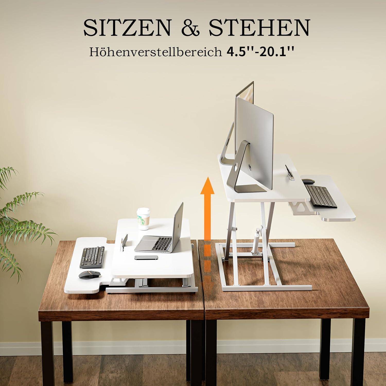 Steh-Sitz Schreibtischaufsatz Höhenverstellbar Zwei Monitore 101x40cm