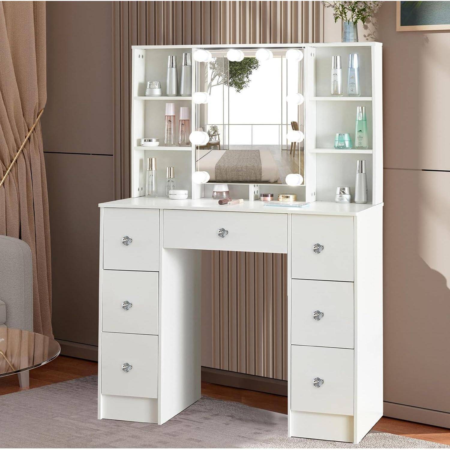 Schminktisch mit Beleuchtung und Spiegel Kosmetiktisch 100x40x140cm
