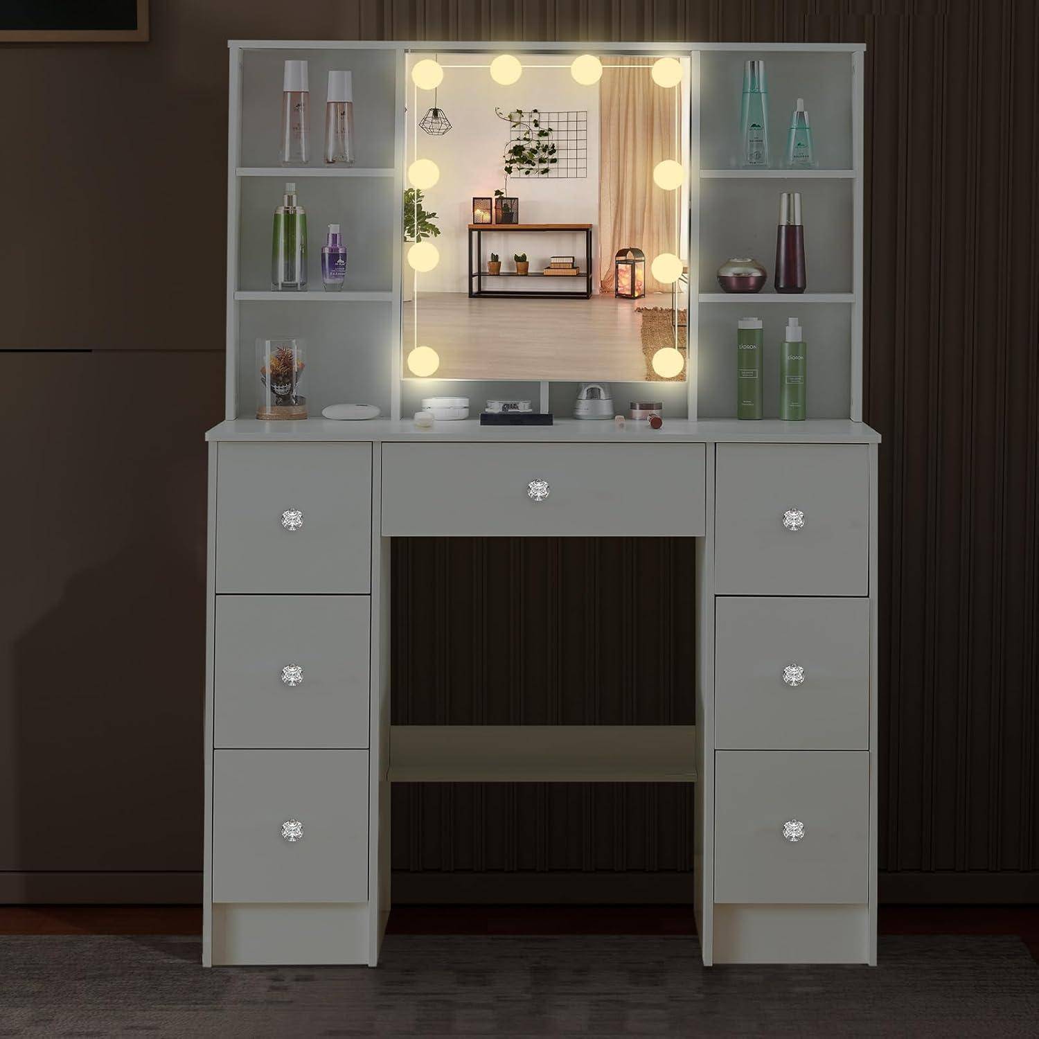 Schminktisch mit Beleuchtung und Spiegel Kosmetiktisch 100x40x140cm