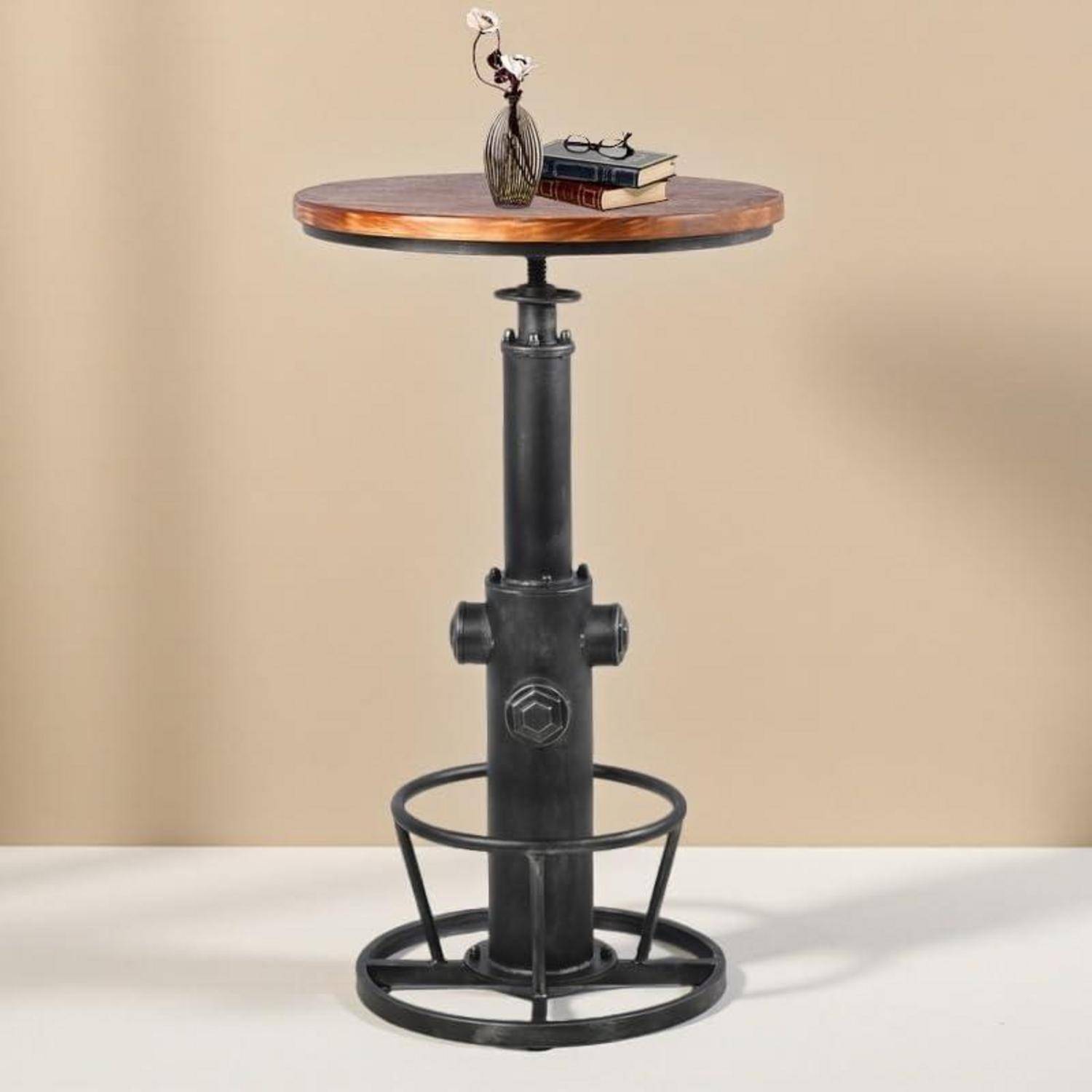 Industrieller Bartisch höhenverstellbar Kiefer Holzplatte 360° drehbar