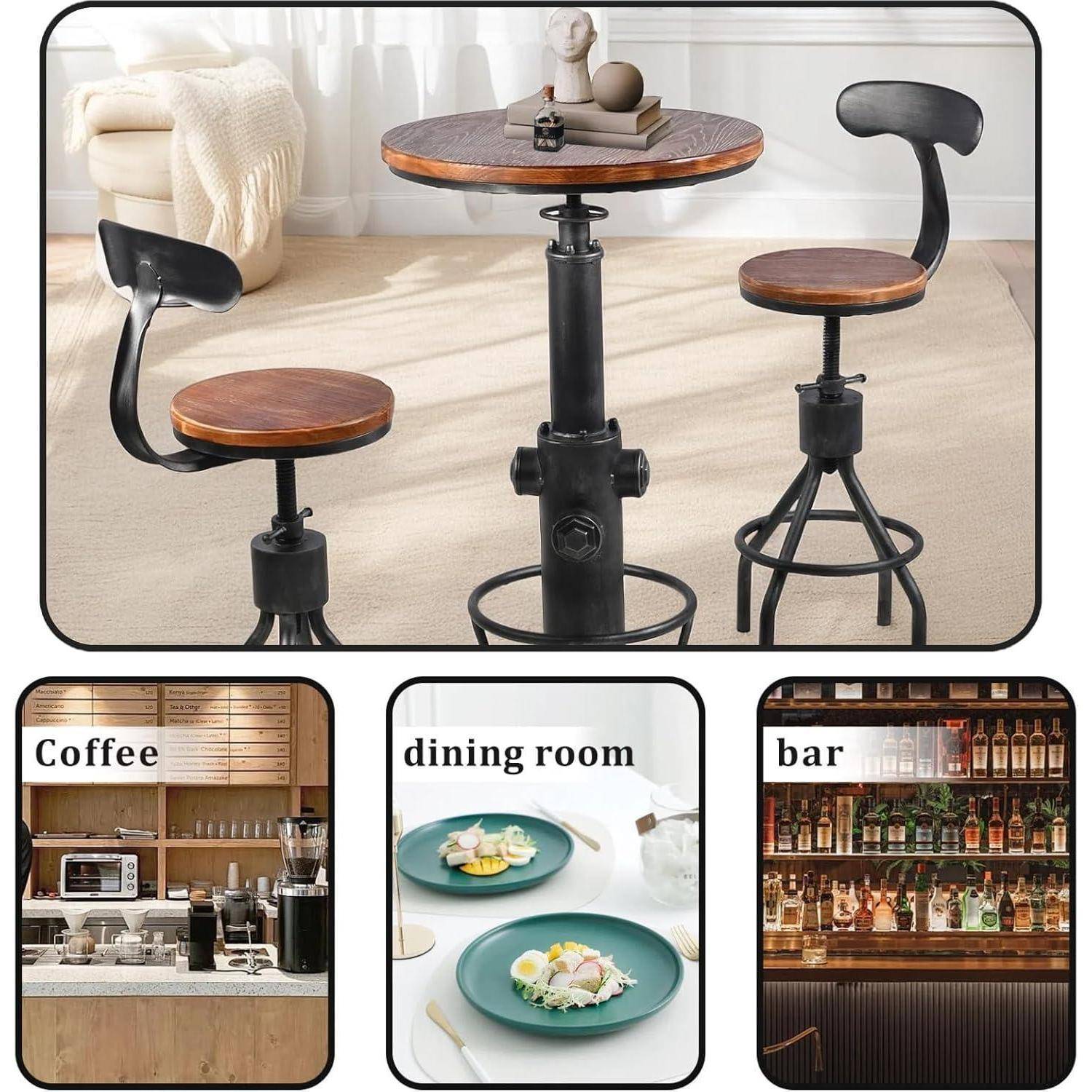 Industrieller Bartisch höhenverstellbar Kiefer Holzplatte 360° drehbar