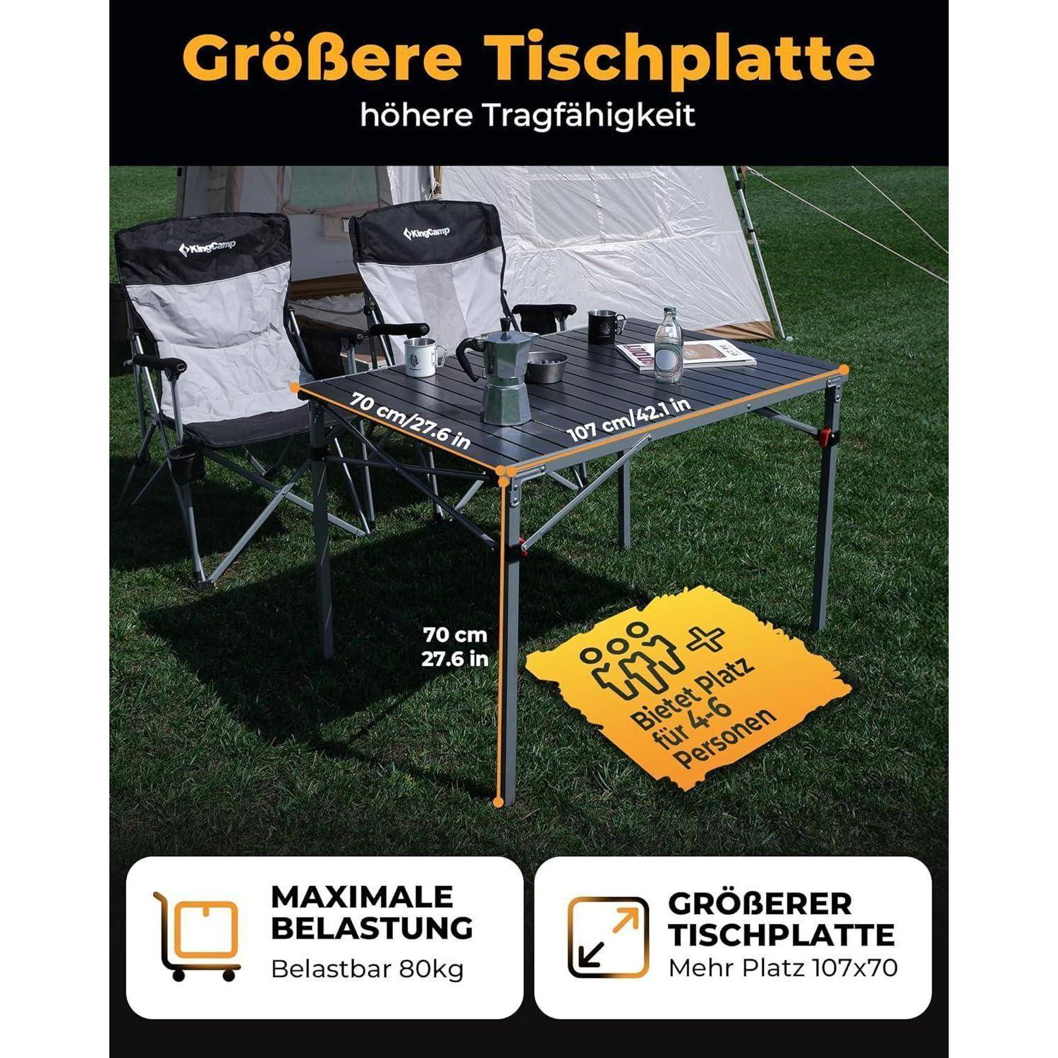Campingtisch klappbar mit Aluminiumrahmen für 4-8 Personen bis 80 kg