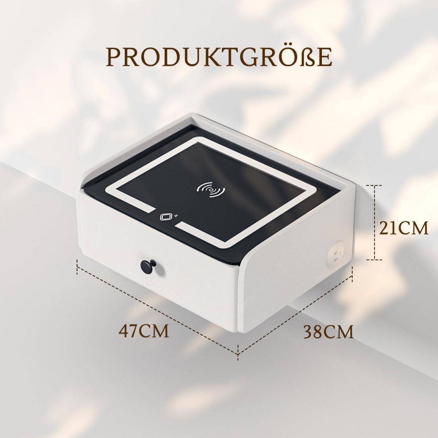 Nachttisch Hängend mit Ladefunktion | LED Licht & Stauraum | Modern