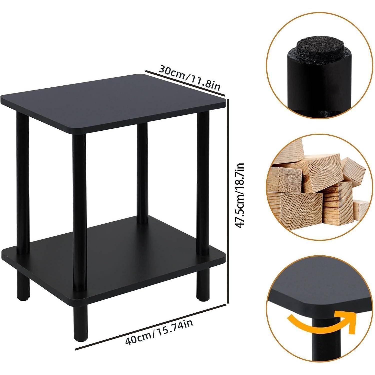 Beistelltisch Holz mit 2 Ebenen 40x30x47.5cm Schlafzimmer Wohnzimmer