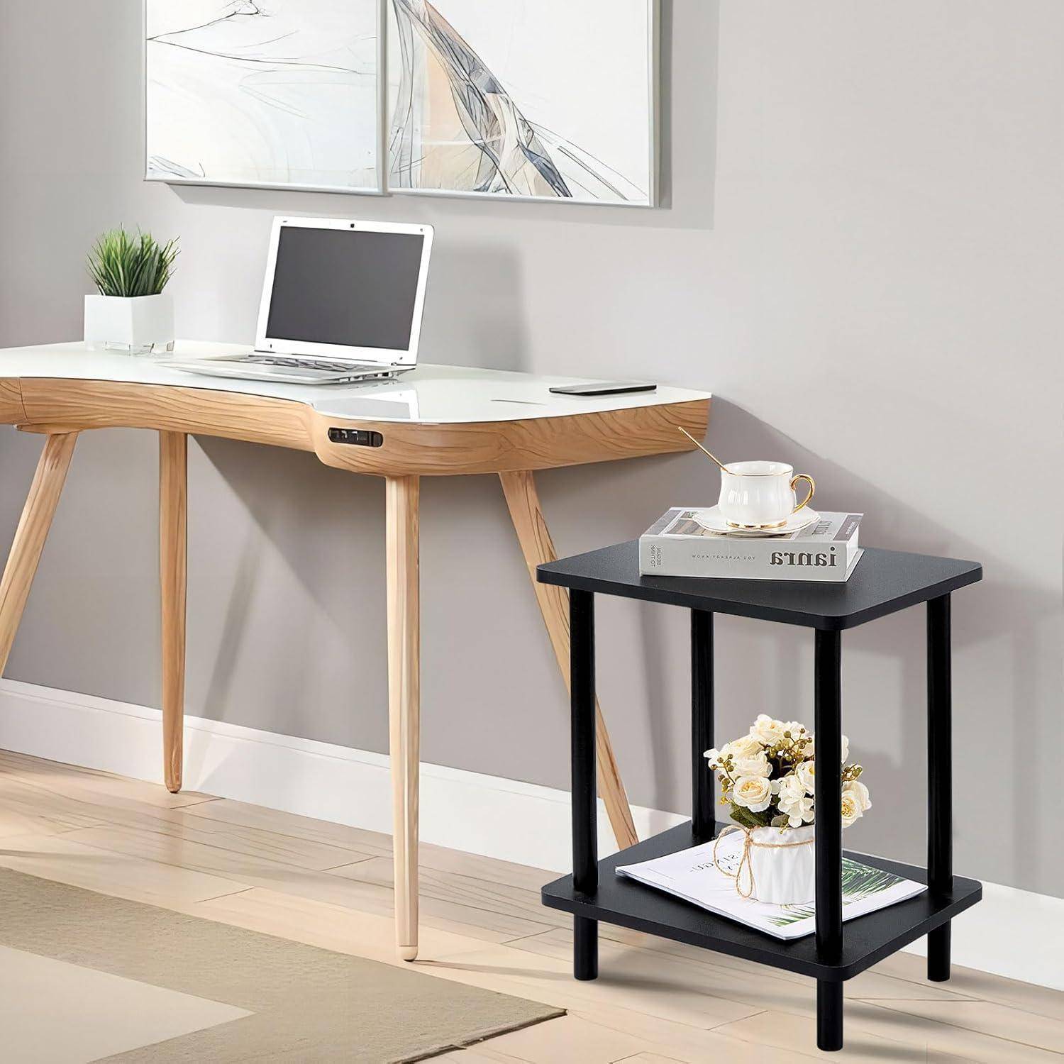 Beistelltisch Holz mit 2 Ebenen 40x30x47.5cm Schlafzimmer Wohnzimmer