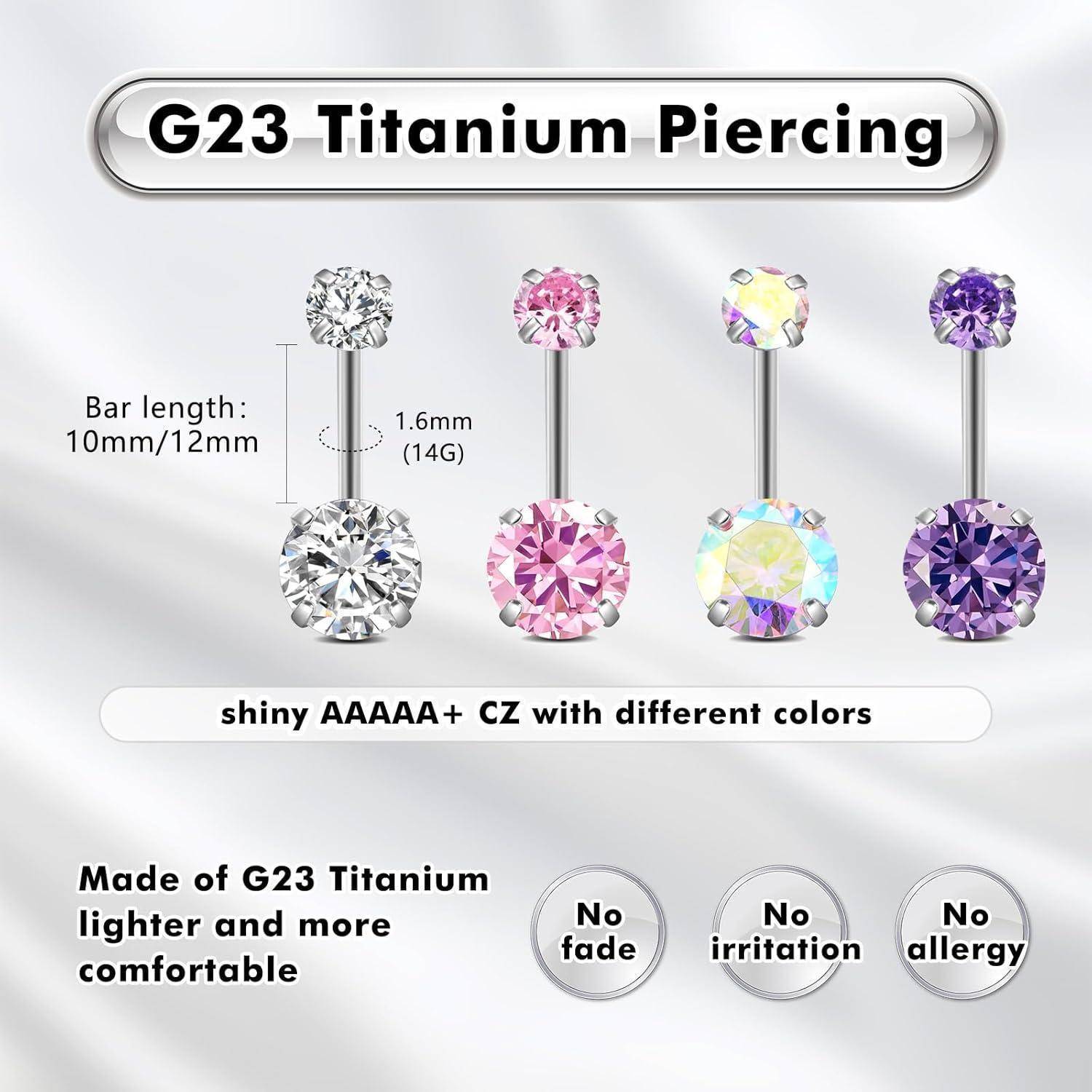 G23 Titan Bauchnabelpiercing Gold Silber Piercing 14G 10MM 12MM