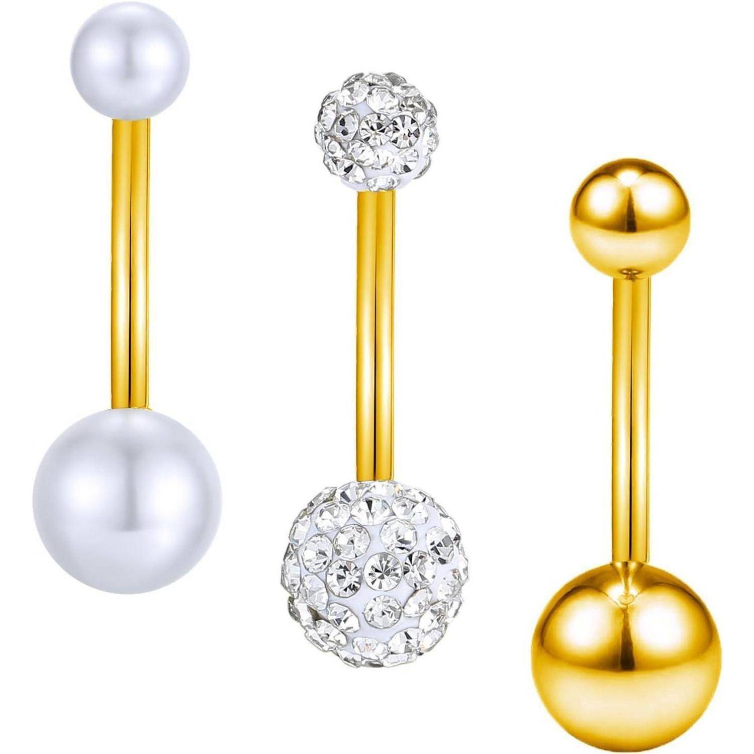 3er Bauchnabelpiercing Set 14G Chirurgenstahl Zirkonia 16mm Silber