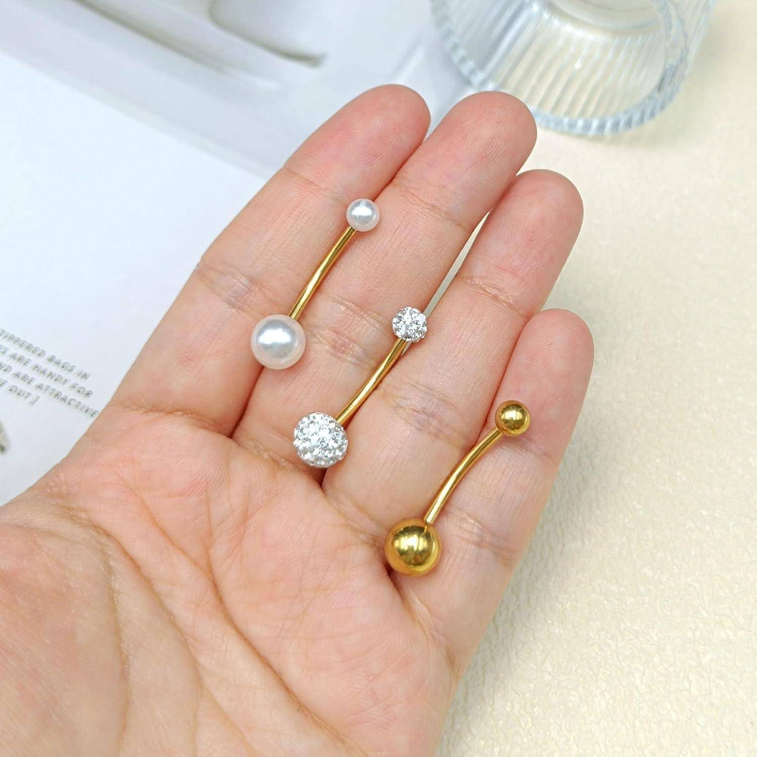 3er Bauchnabelpiercing Set 14G Chirurgenstahl Zirkonia 16mm Silber