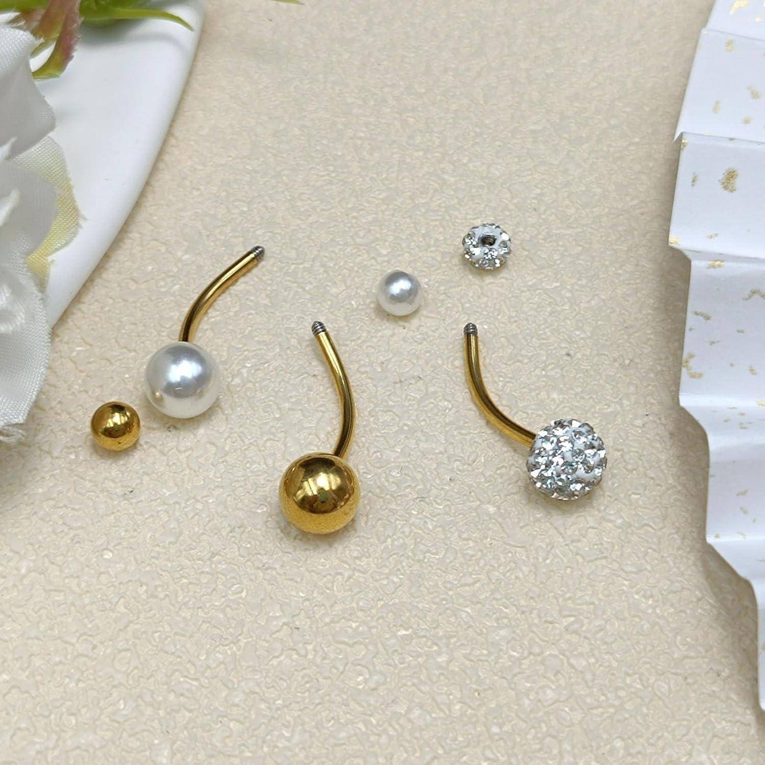 3er Bauchnabelpiercing Set 14G Chirurgenstahl Zirkonia 16mm Silber