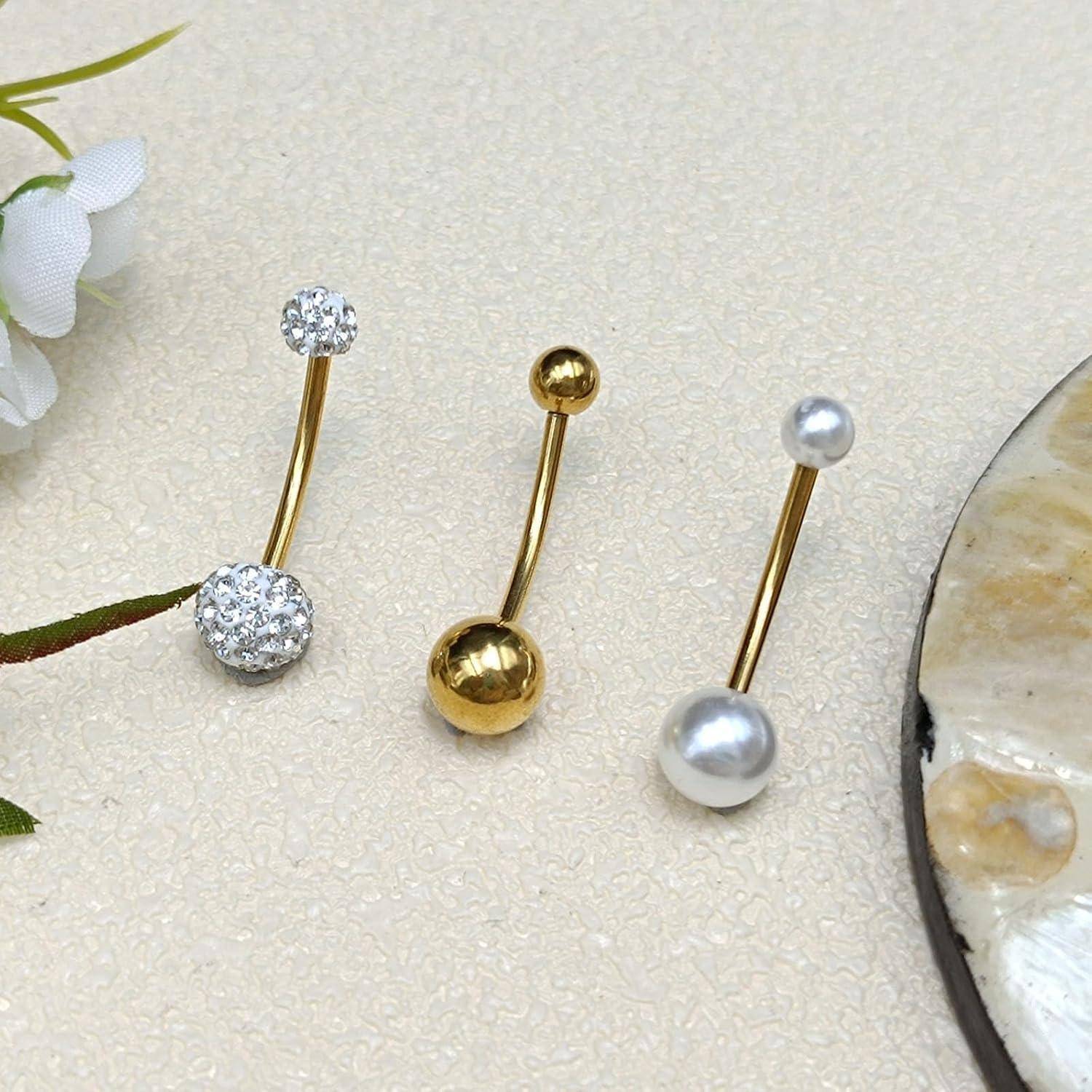 3er Bauchnabelpiercing Set 14G Chirurgenstahl Zirkonia 16mm Silber