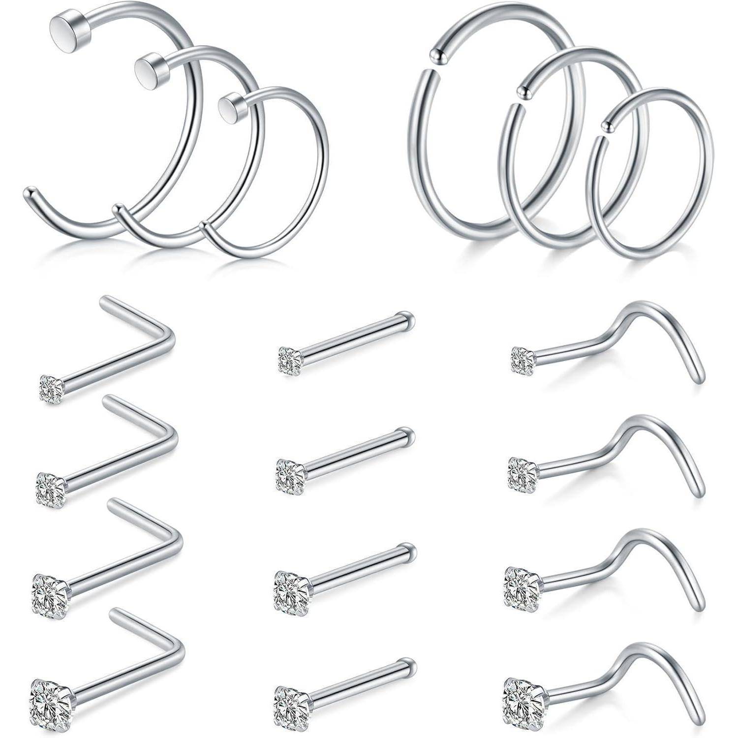 Silber Nasenpiercing Set 18G Chirurgenstahl Zirkonia Frauen Männer