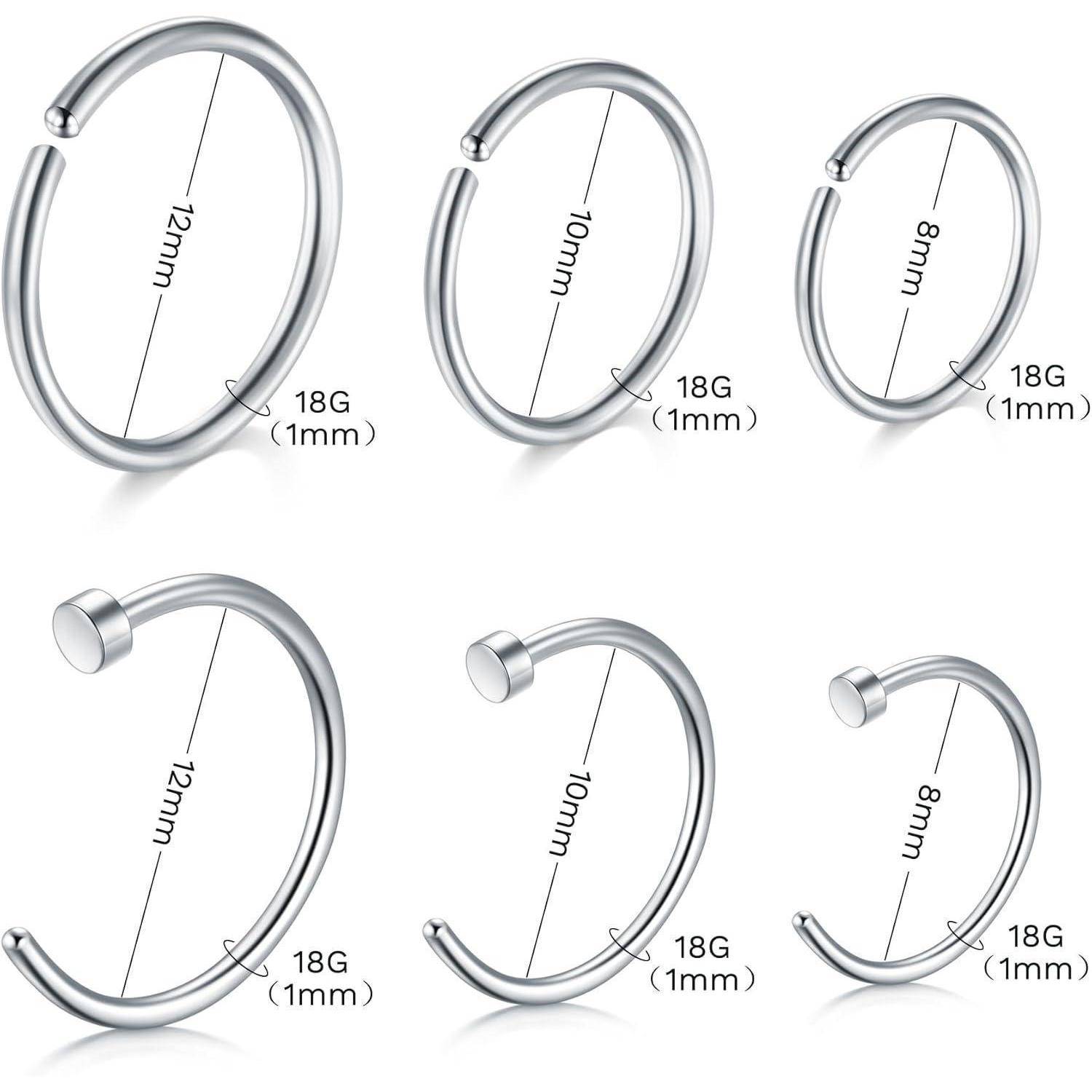 Silber Nasenpiercing Set 18G Chirurgenstahl Zirkonia Frauen Männer