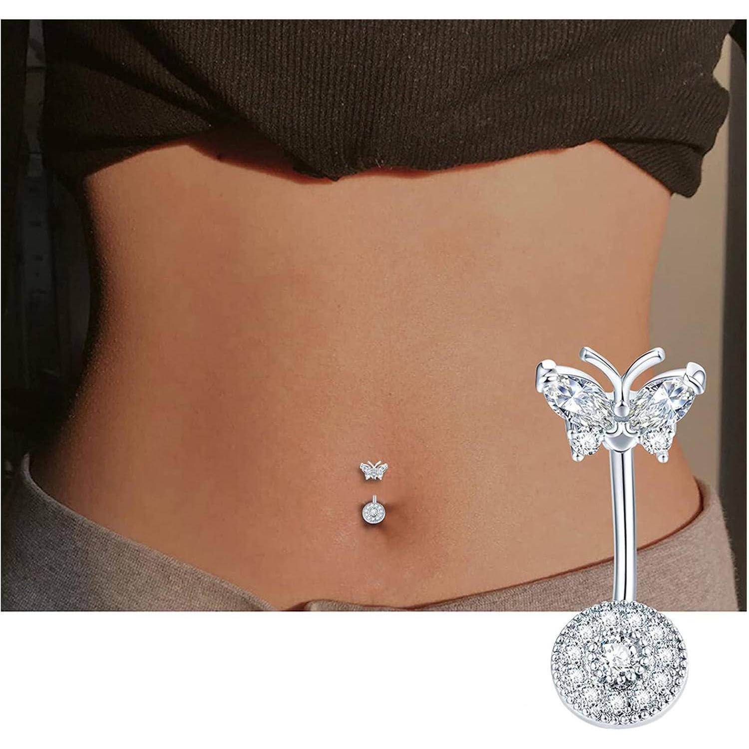 Bauchnabelpiercing 3er Set 6mm & 10mm Silber Herz Schmetterling