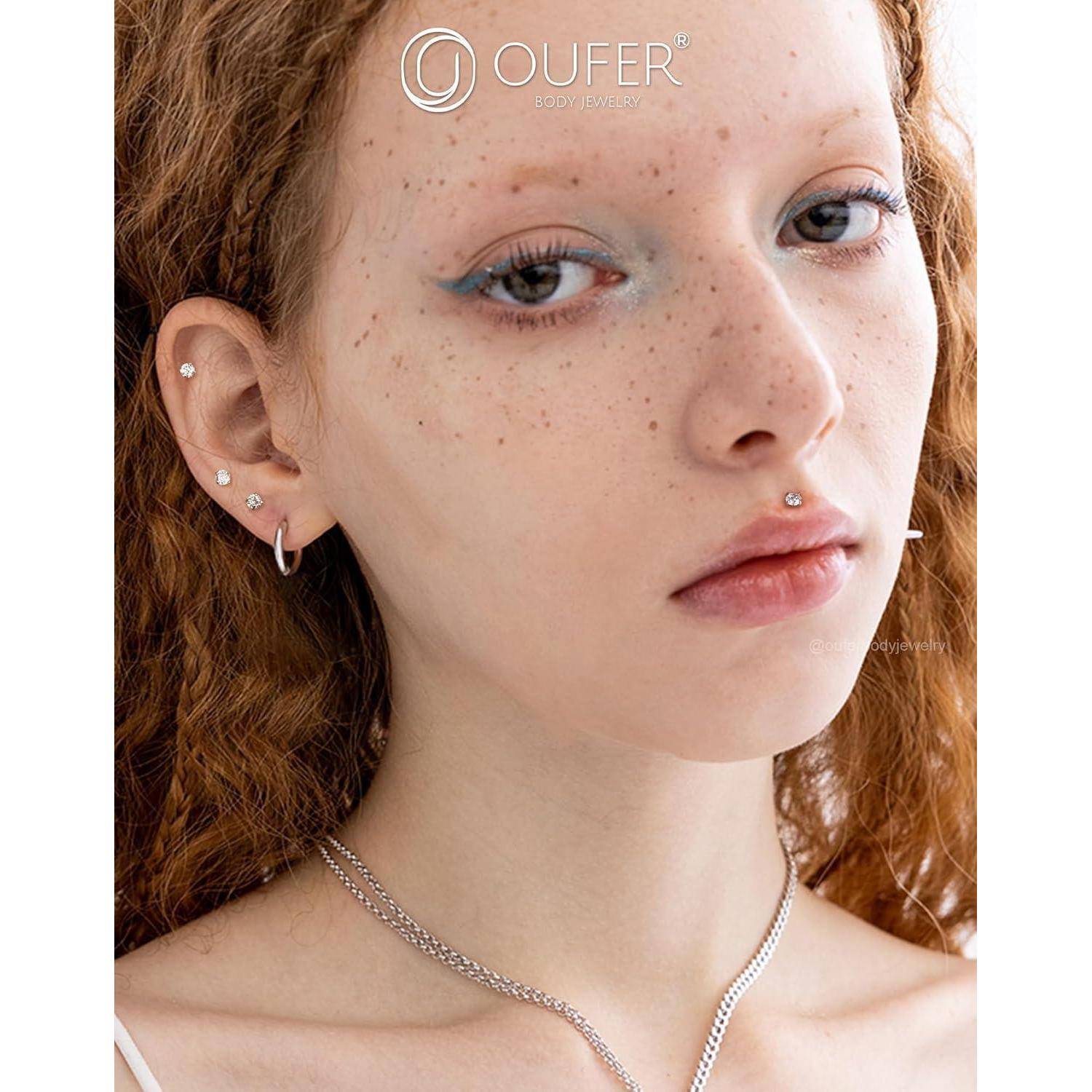Piercing Helix Silber 925 Innengewinde 16G 8mm CZ 3mm 2.5mm CZ 16G8mm