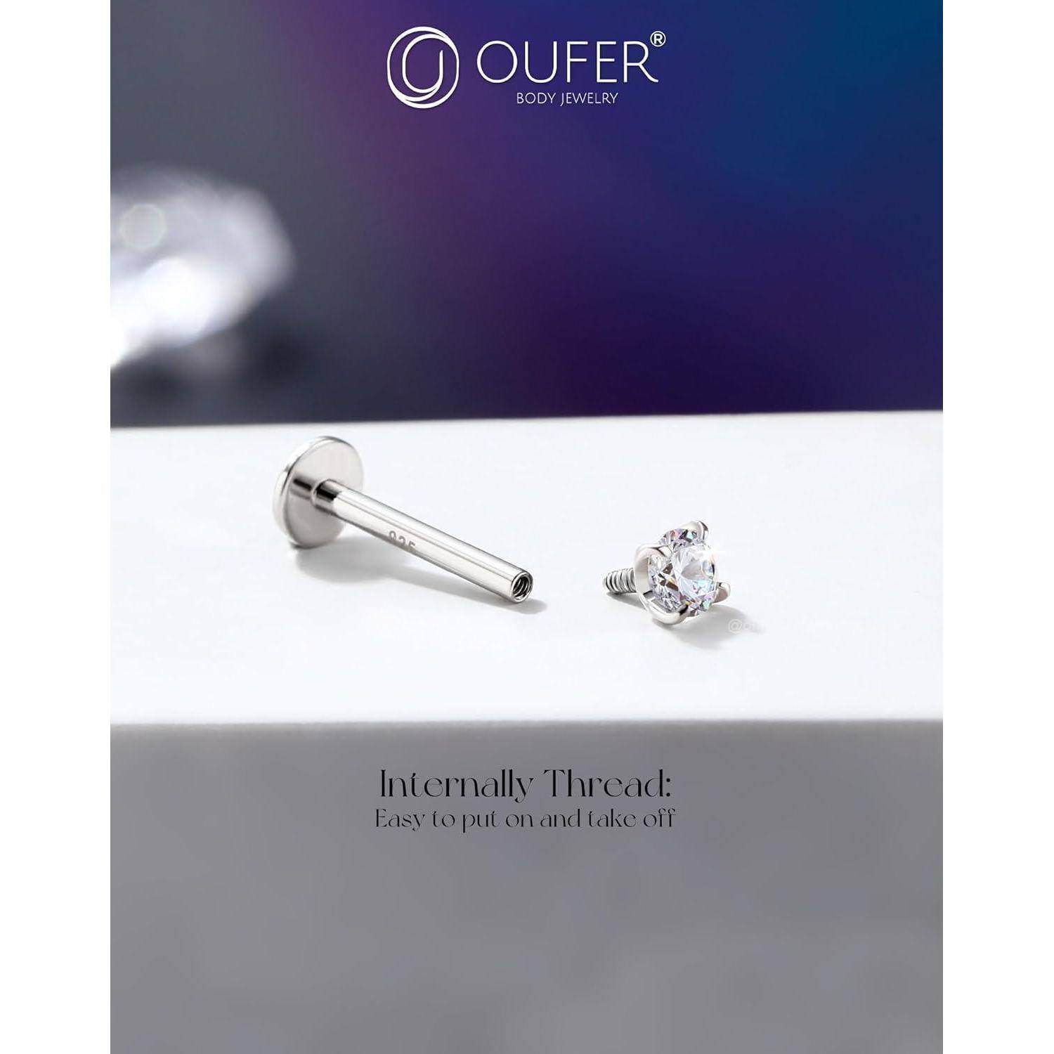 Piercing Helix Silber 925 Innengewinde 16G 8mm CZ 3mm 2.5mm CZ 16G8mm