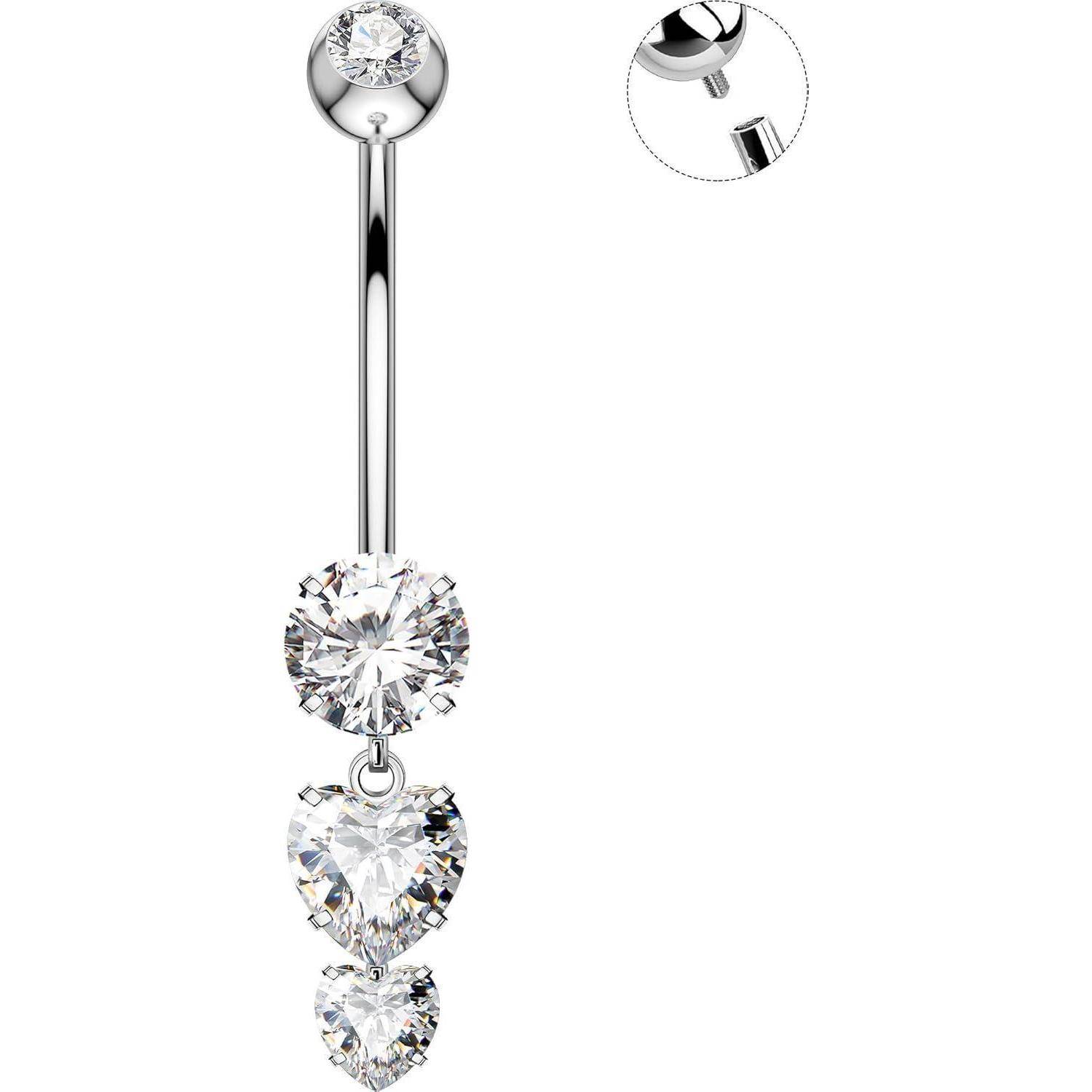 Bauchnabelpiercing 14G Titan G23 Herzanhänger CZ 16mm