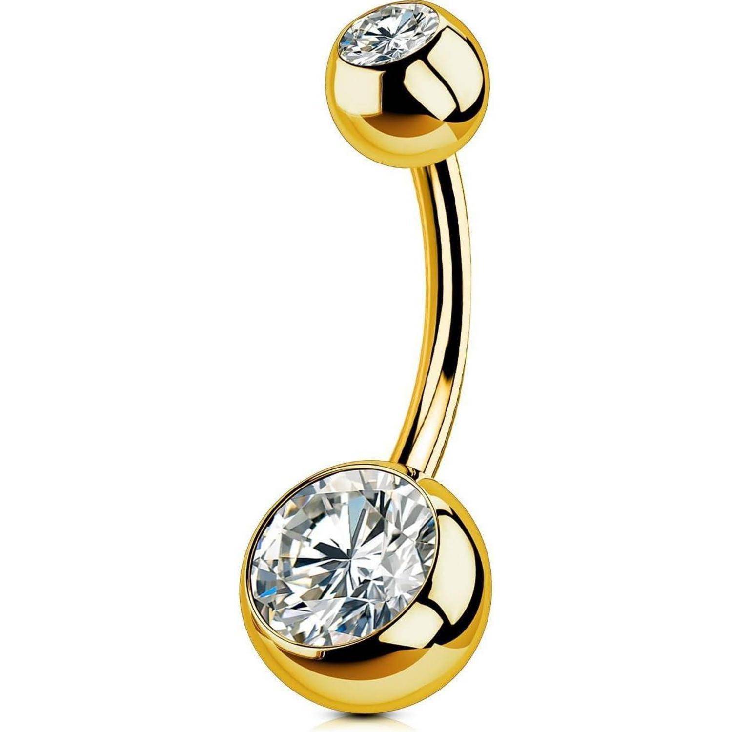 Bauchnabelpiercing Titan 14G Gold CZ Kugeln 10mm 12mm 14mm 16mm Belly
