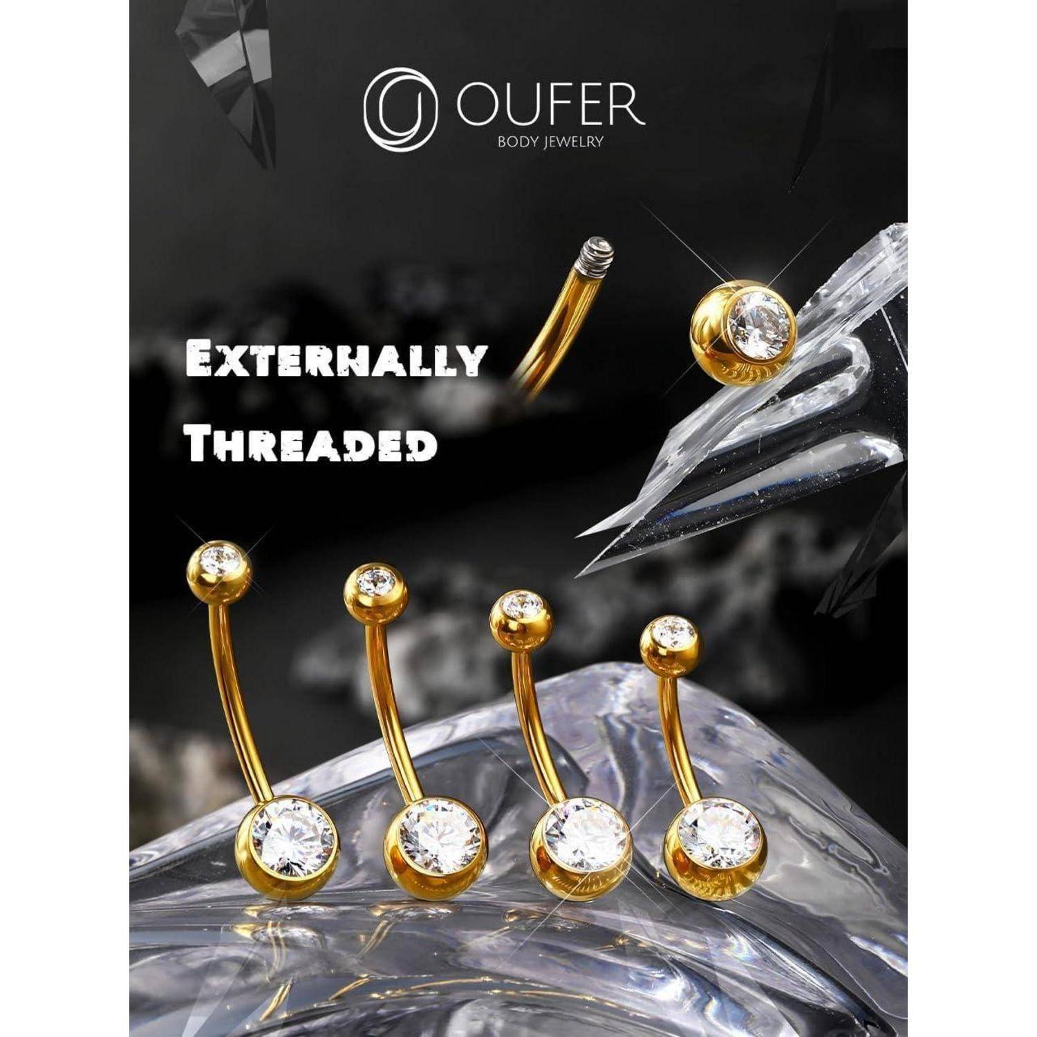 Bauchnabelpiercing Titan 14G Gold CZ Kugeln 10mm 12mm 14mm 16mm Belly