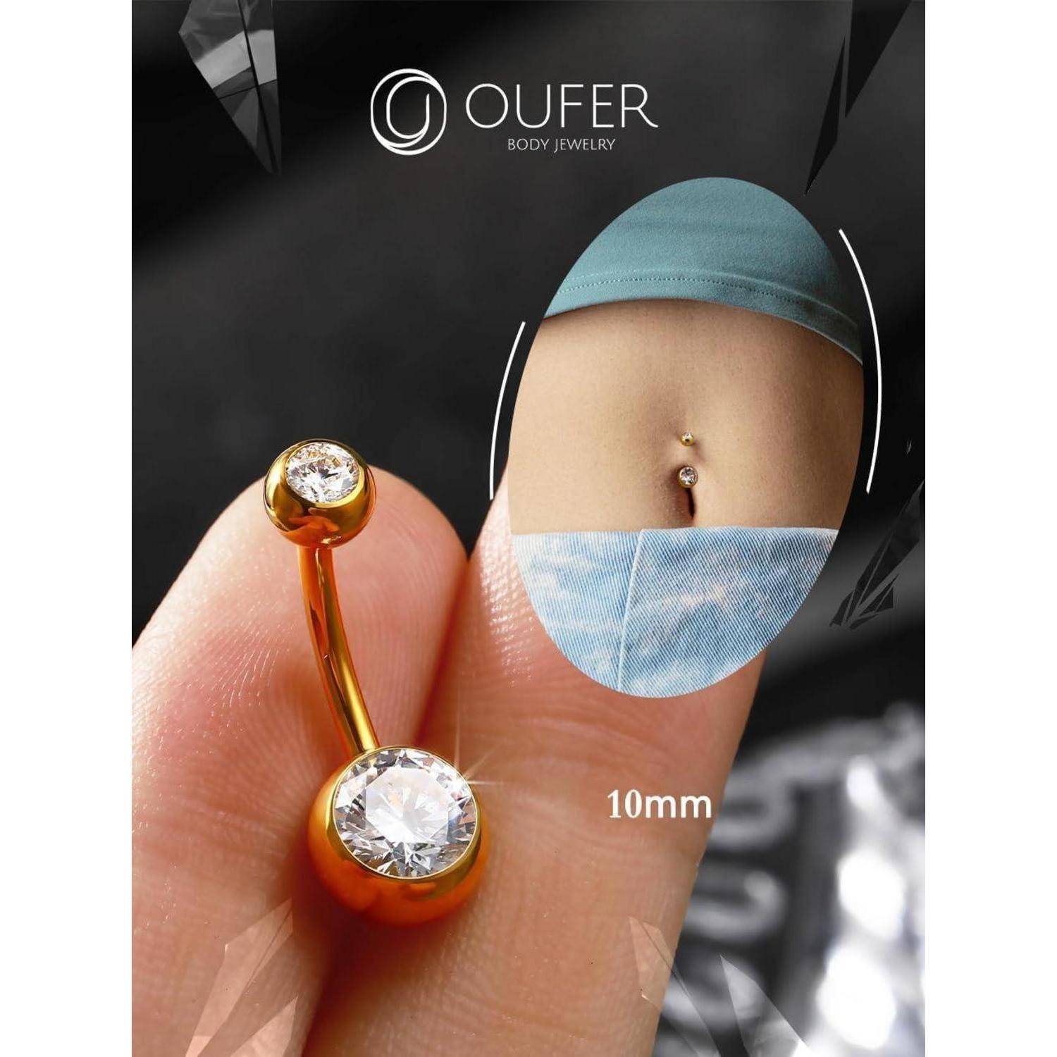 Bauchnabelpiercing Titan 14G Gold CZ Kugeln 10mm 12mm 14mm 16mm Belly