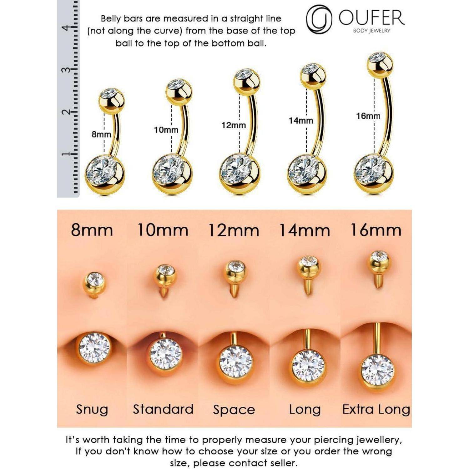 Bauchnabelpiercing Titan 14G Gold CZ Kugeln 10mm 12mm 14mm 16mm Belly
